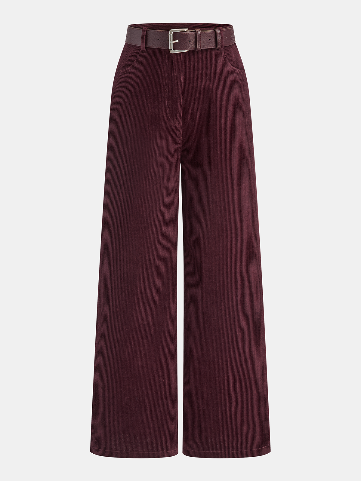 Pantalon droit en velours côtelé ceinturé