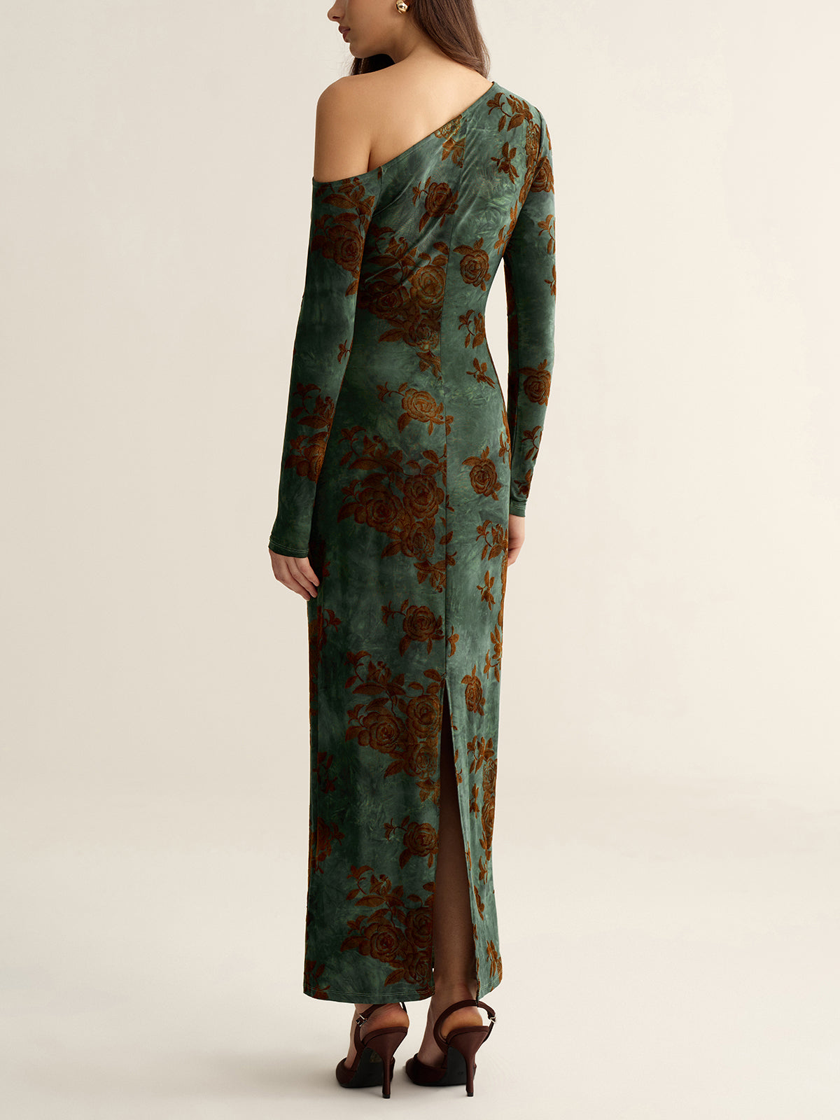 Florales Jacquard-Maxikleid mit einer Schulter
