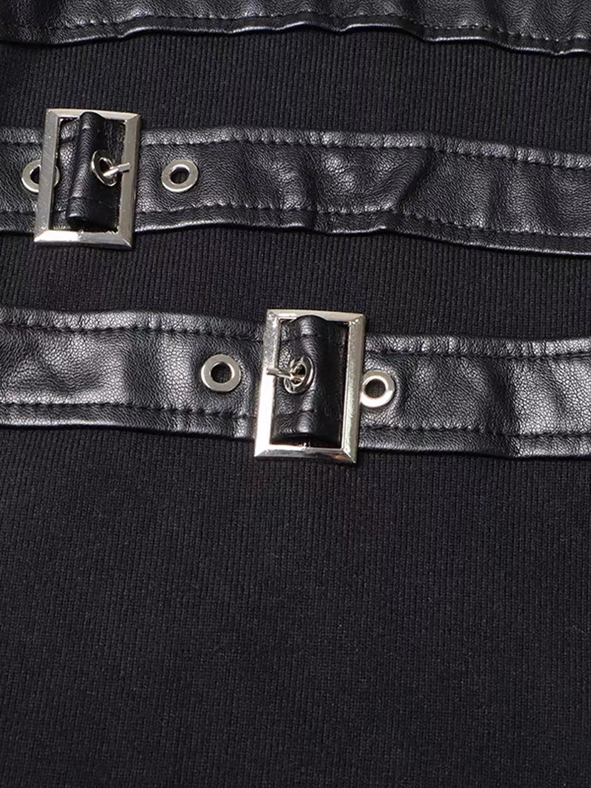 Maxikleid aus Strick mit Stehkragen und Kunstleder-Einsätzen