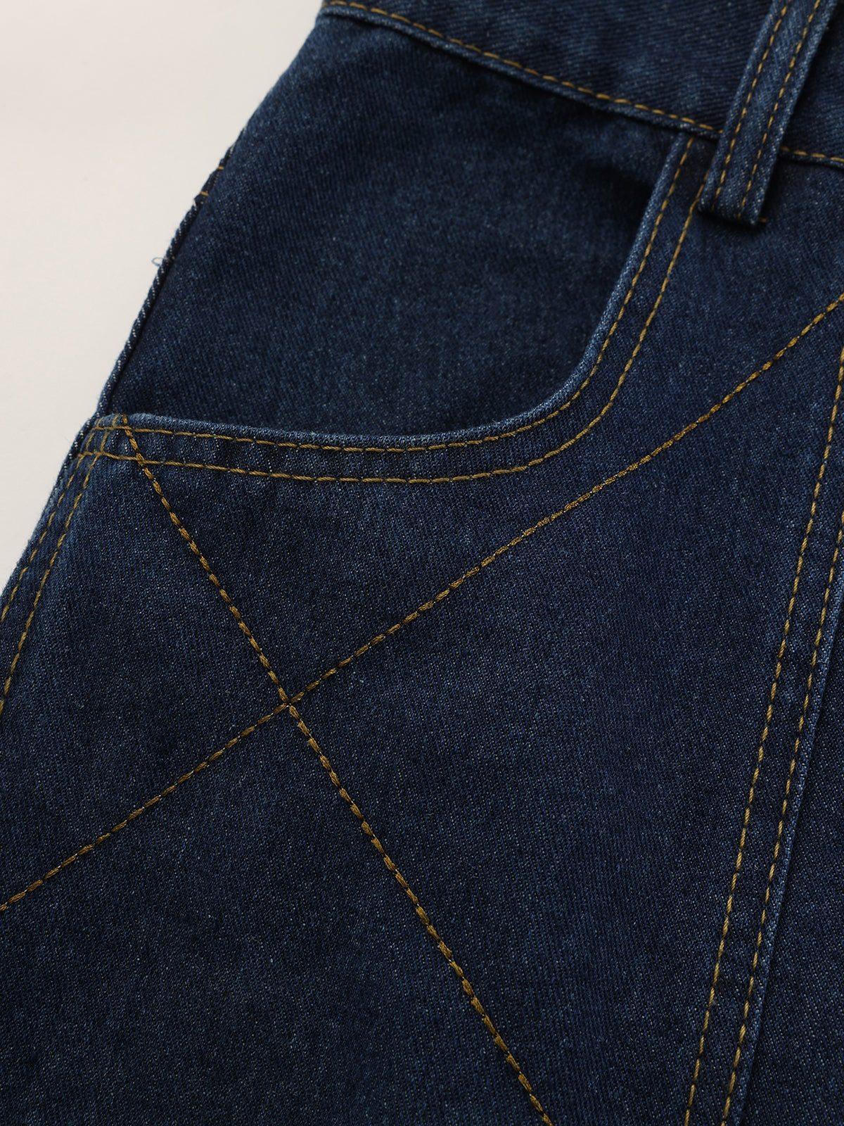 Mid-Waist Denim Curved-Leg Jeans