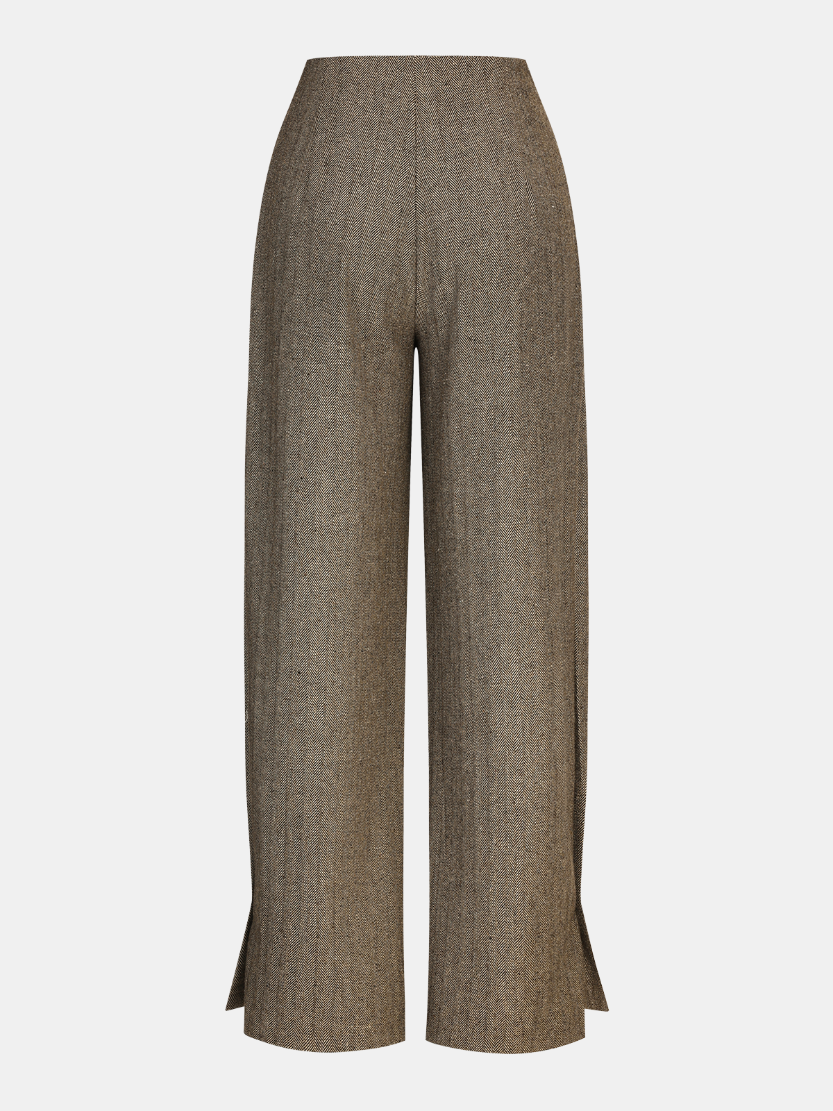 Pantalon plissé droit en tweed à chevrons