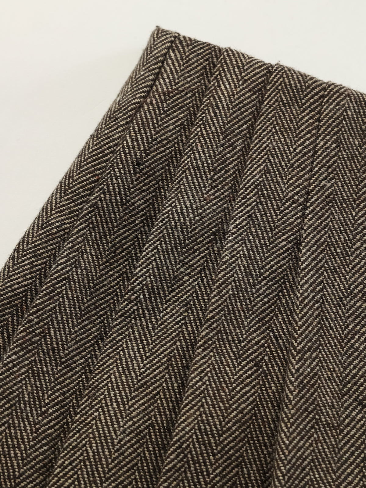 Herringbone Tweed Pleated Straight-Leg Pants