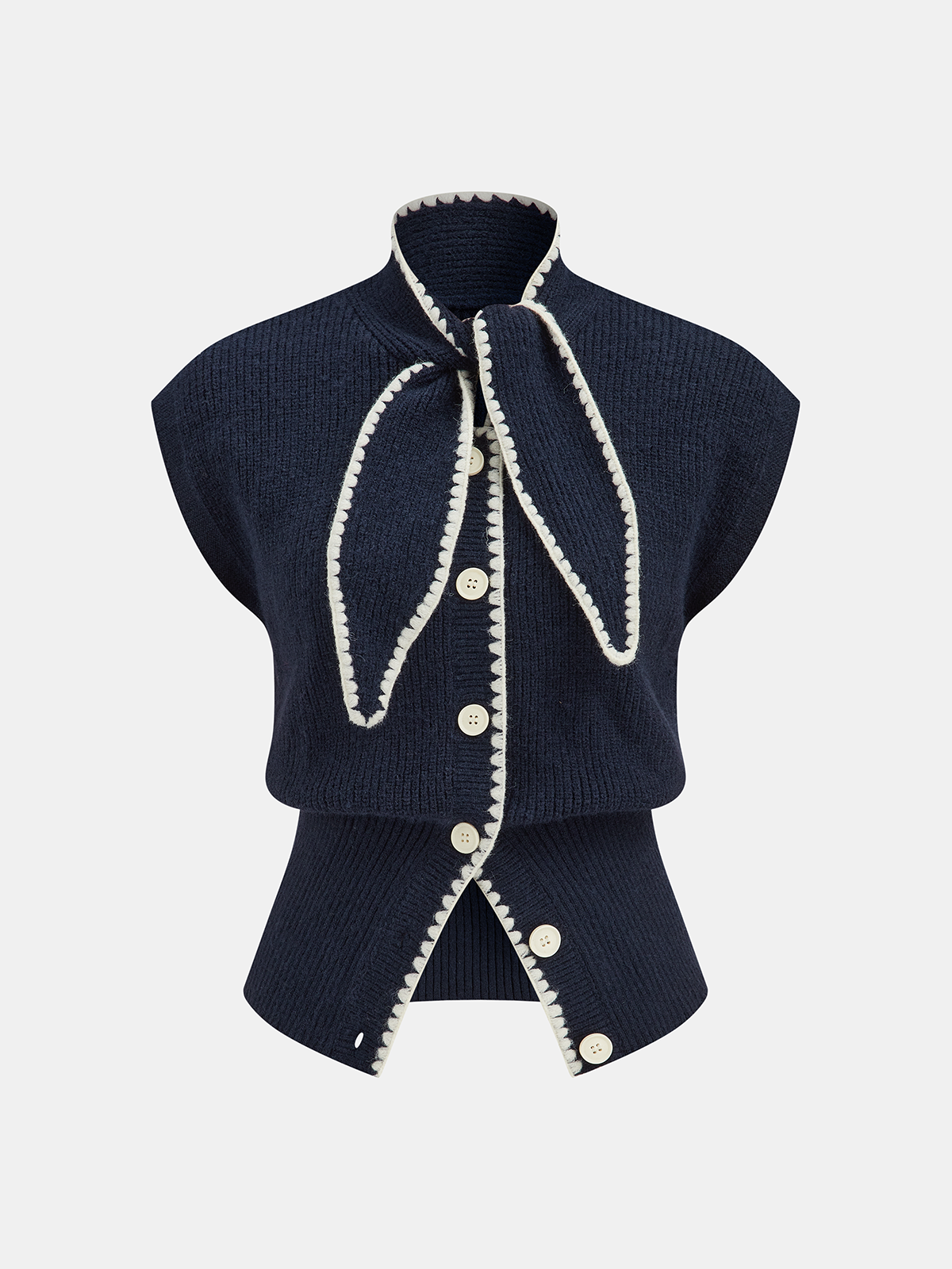 Strickweste mit Kontrastbesatz und Bindekragen