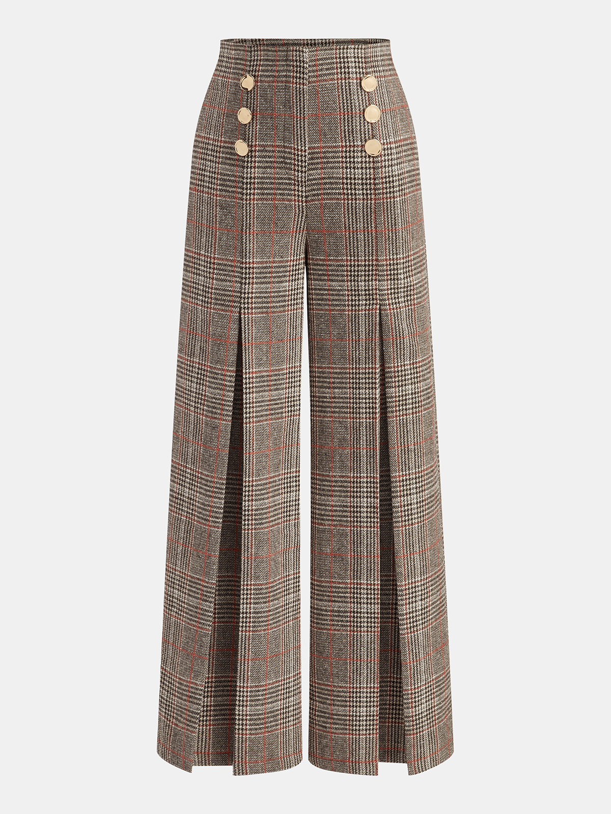 Metall-Detail-Schlitz-Plaid-Hose mit weitem Bein