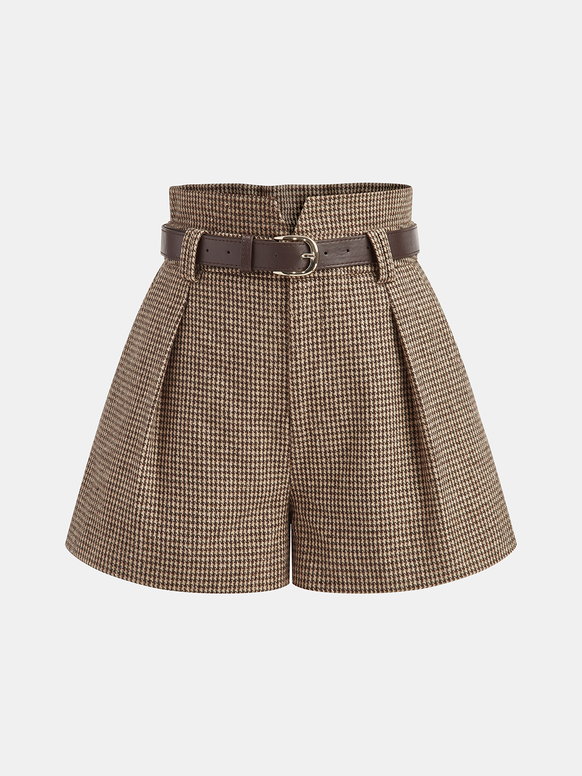 Gürtel-Shorts aus Hahnentritt-Tweed