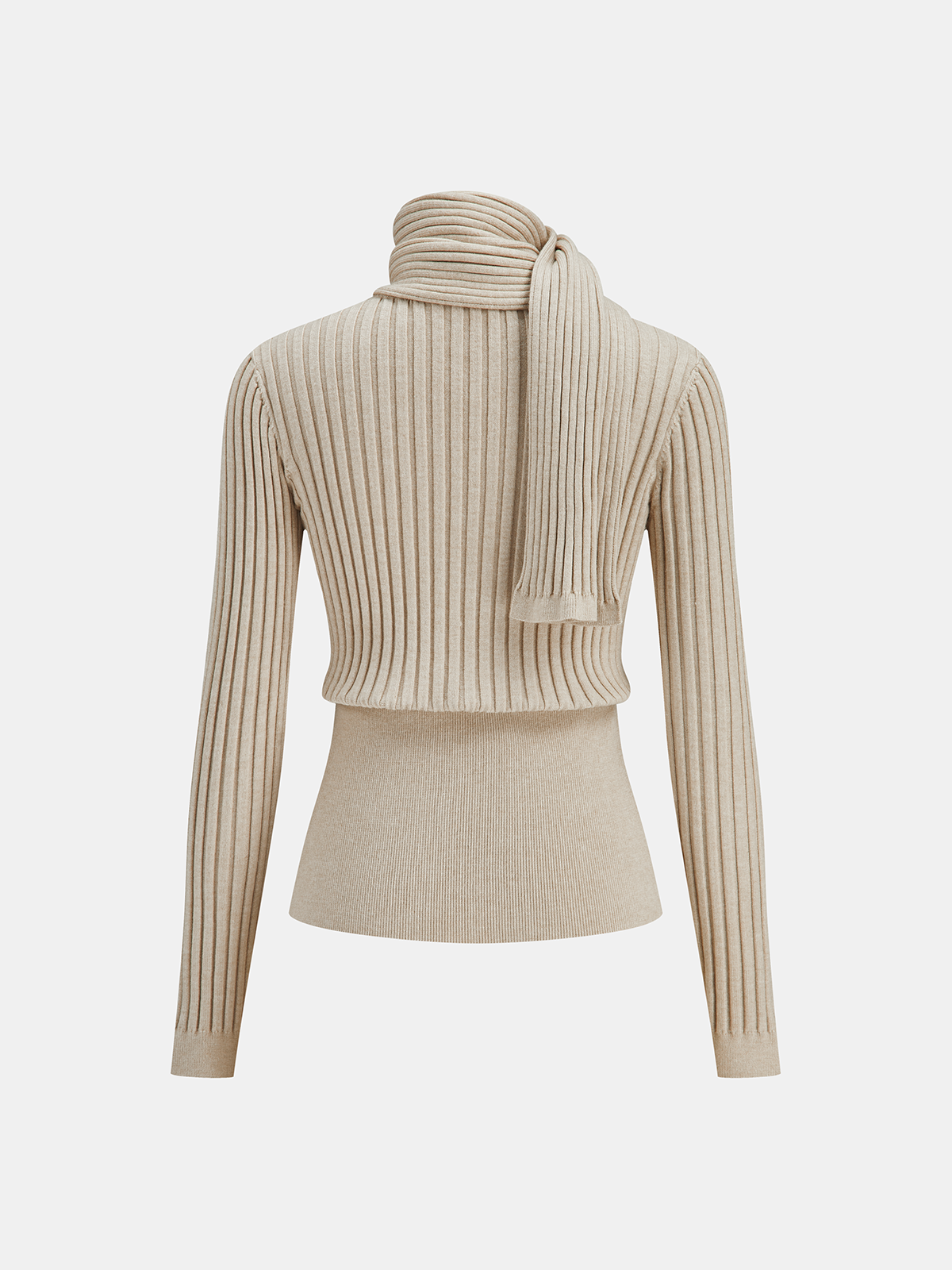 Cardigan en maille côtelée boutonné avec écharpe