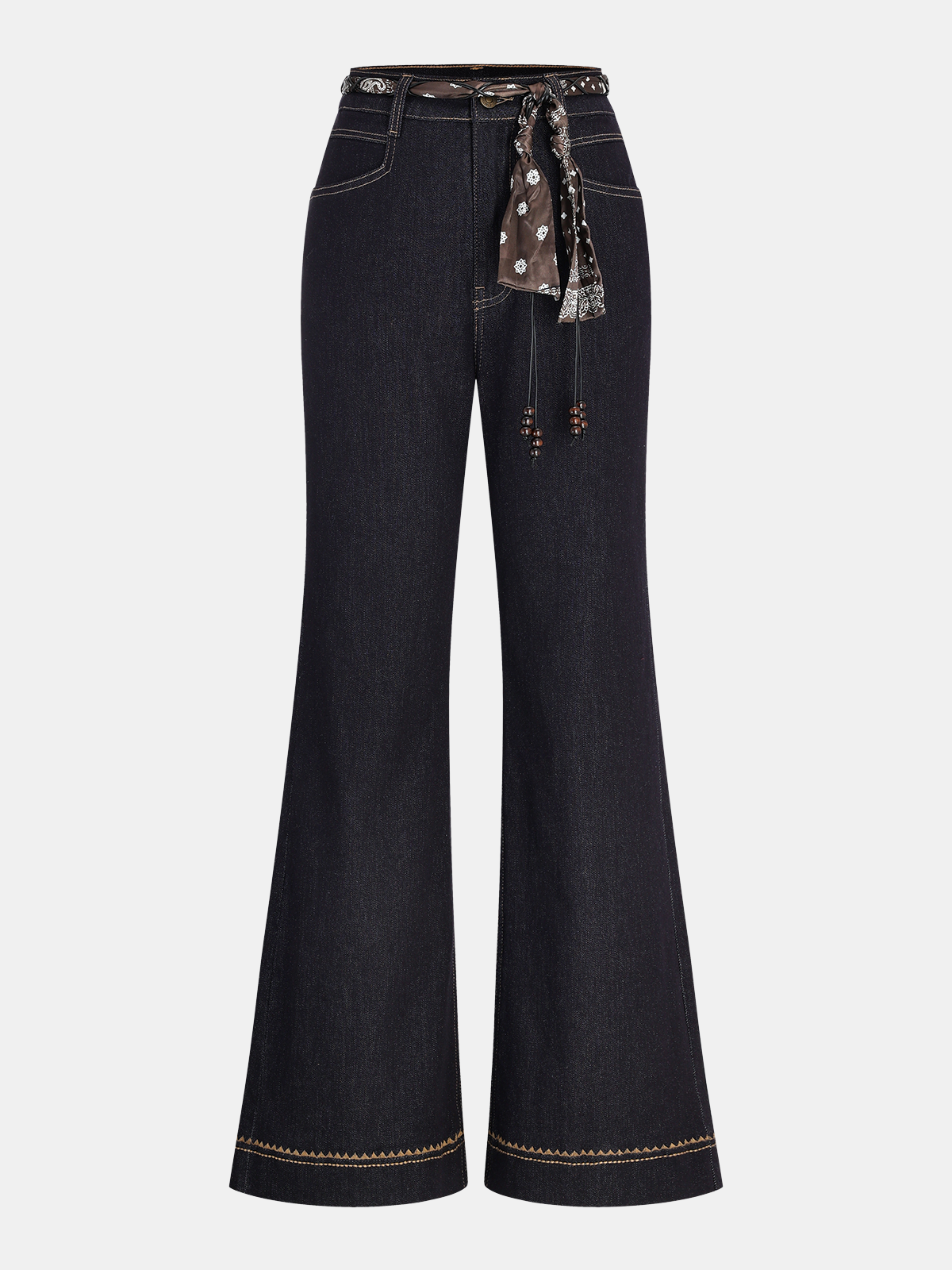 Mid-Waist Flared Jeans with Scarf Belt