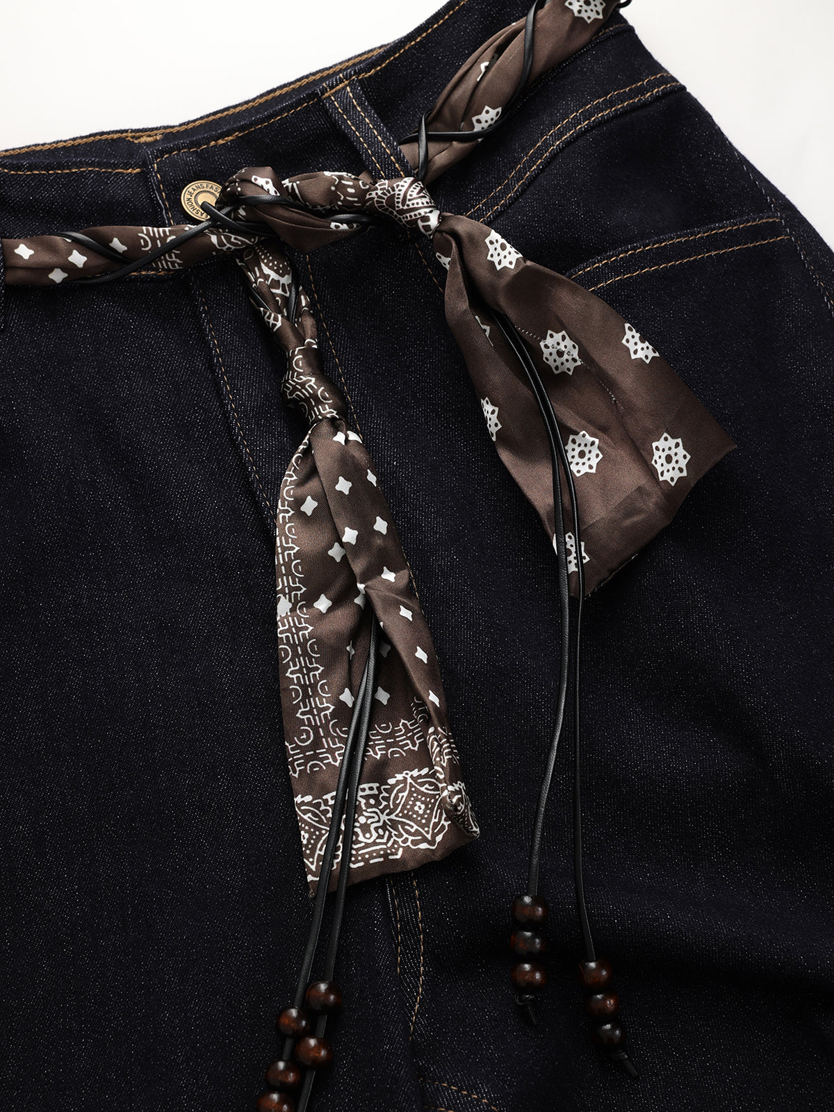 Mid-Waist Flared Jeans with Scarf Belt