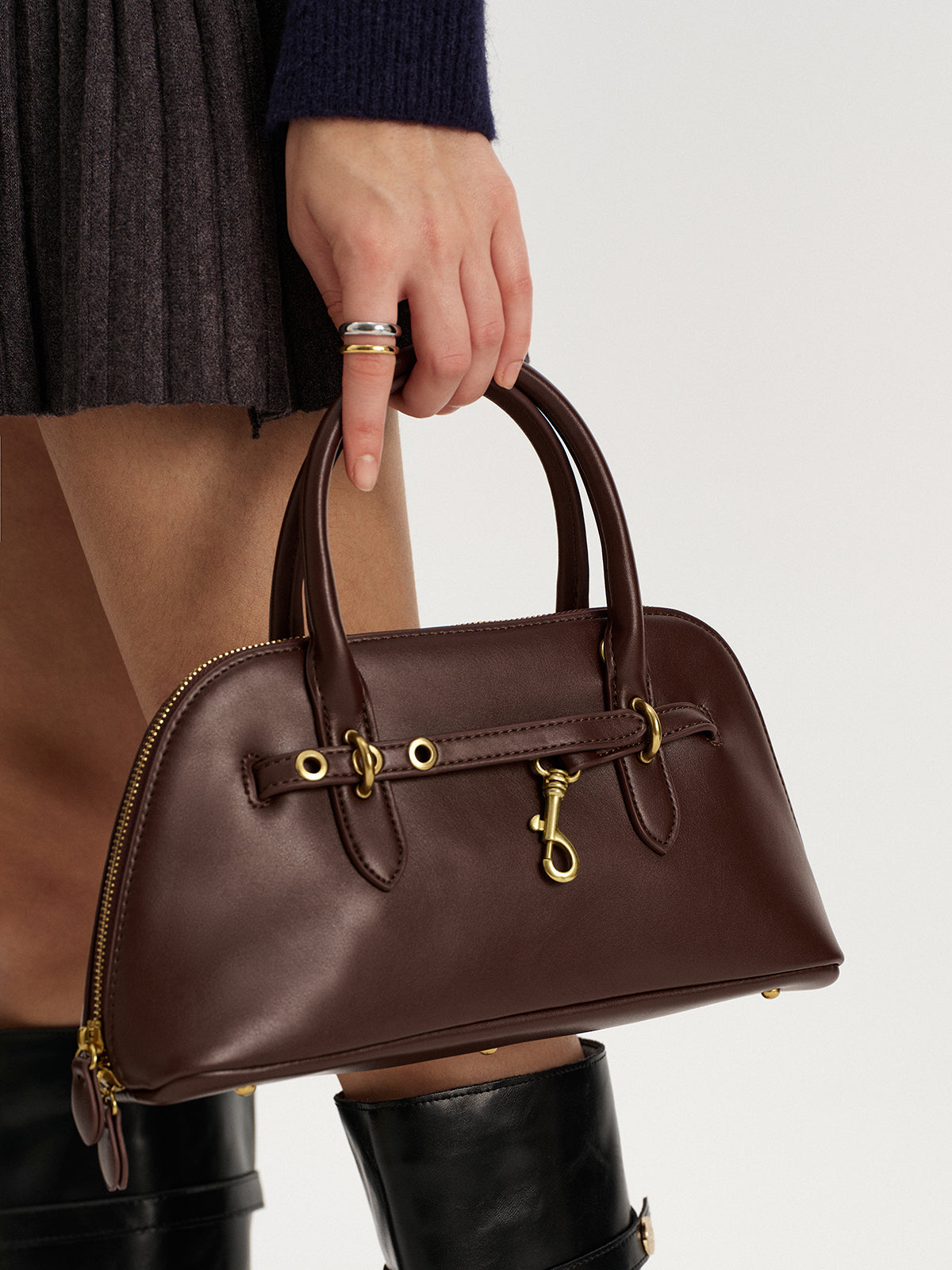 Metal Accent Vintage Shell Bag