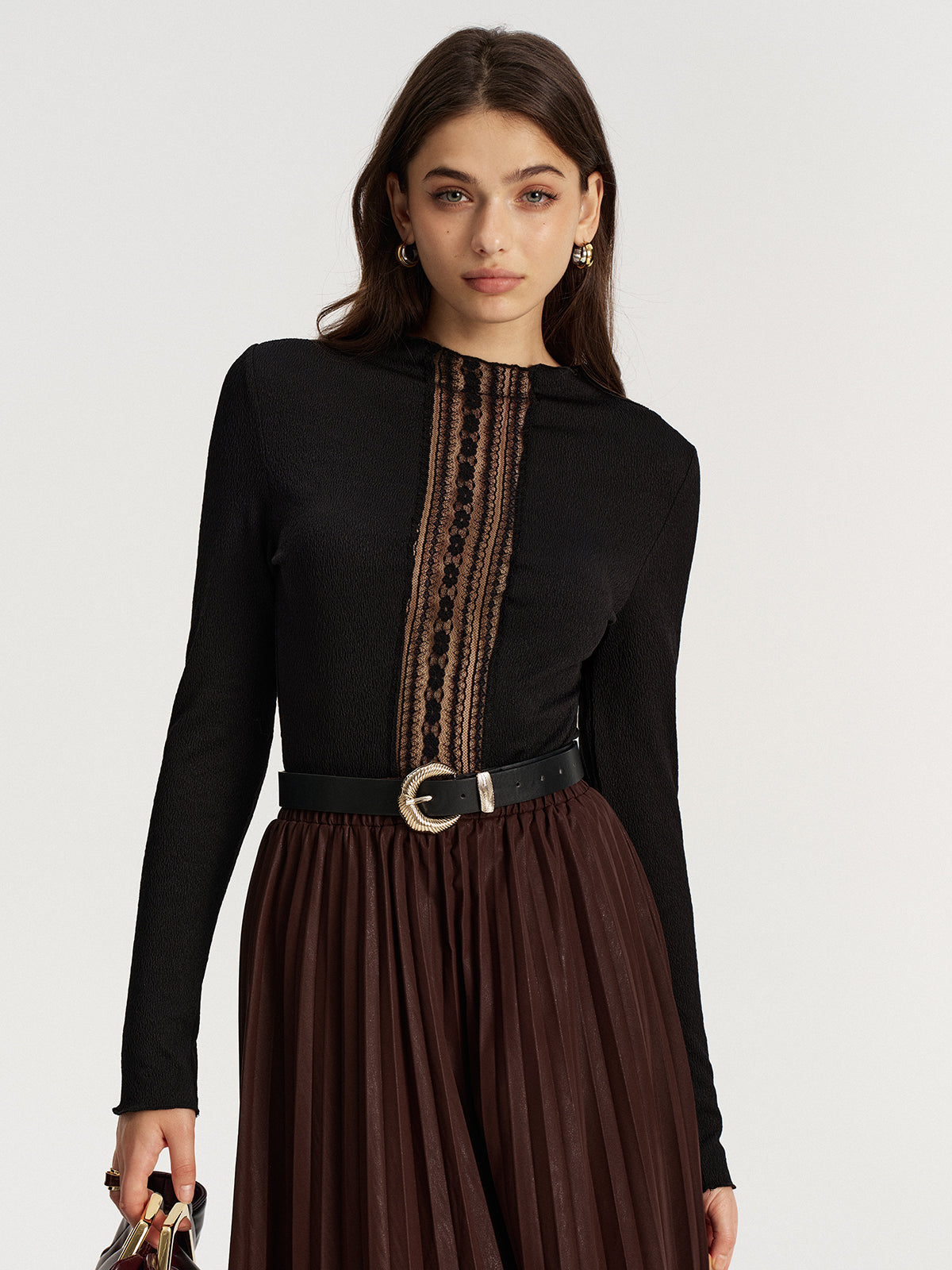 Lace Panel Textured Top