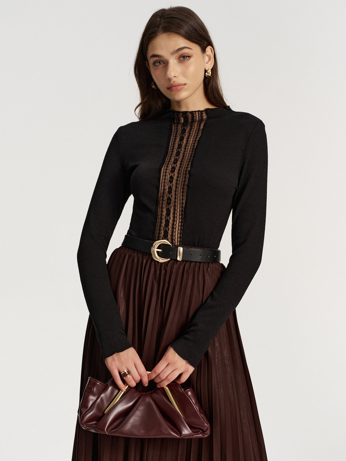 Lace Panel Textured Top