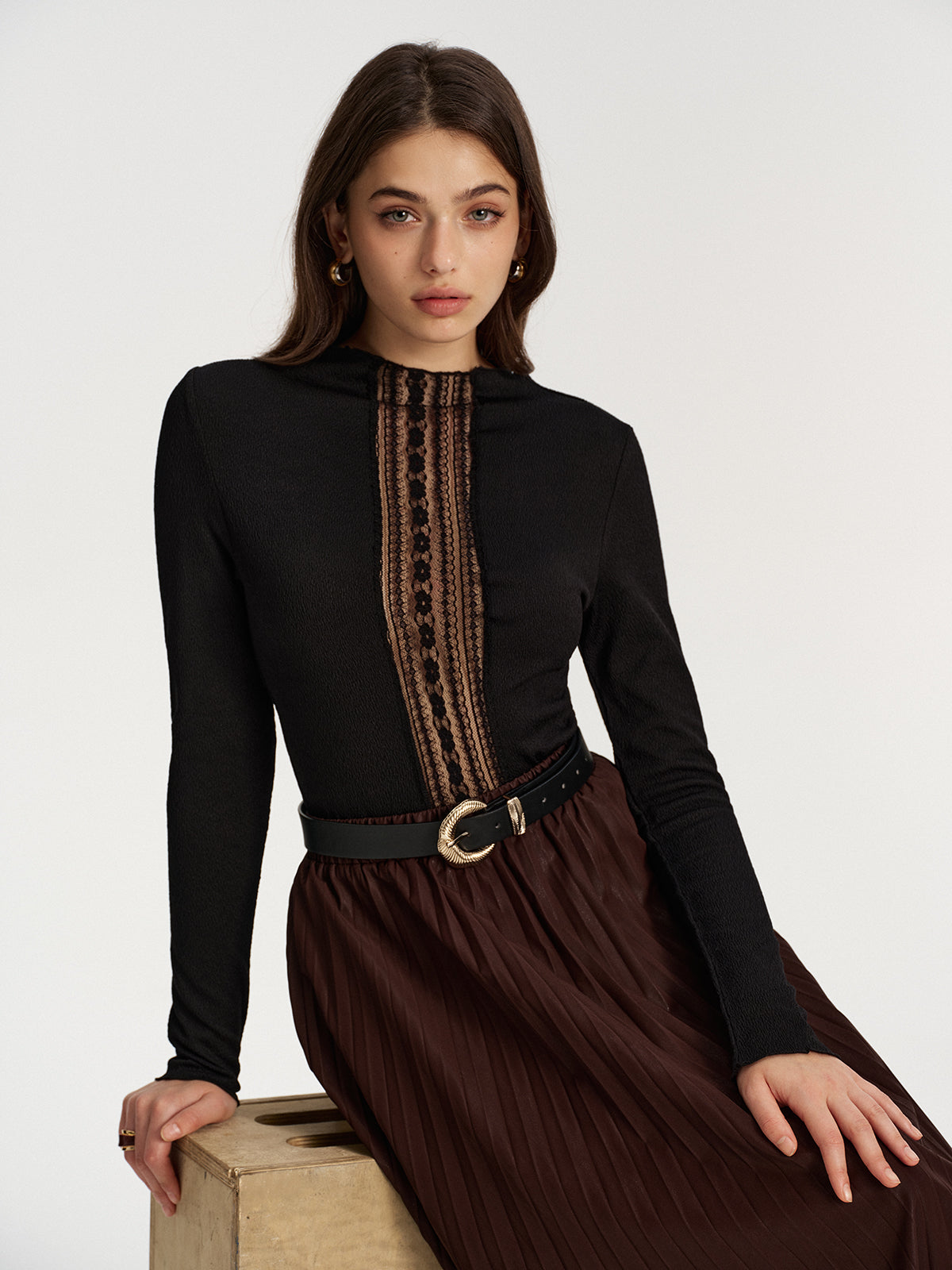 Lace Panel Textured Top