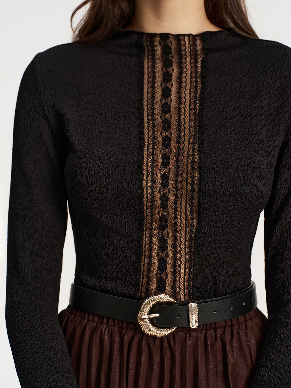 Lace Panel Textured Top