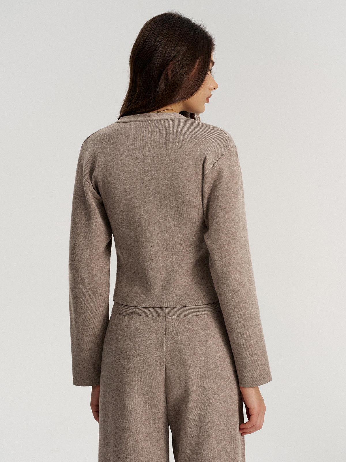 Metal Button V-Neck Knit Cardigan