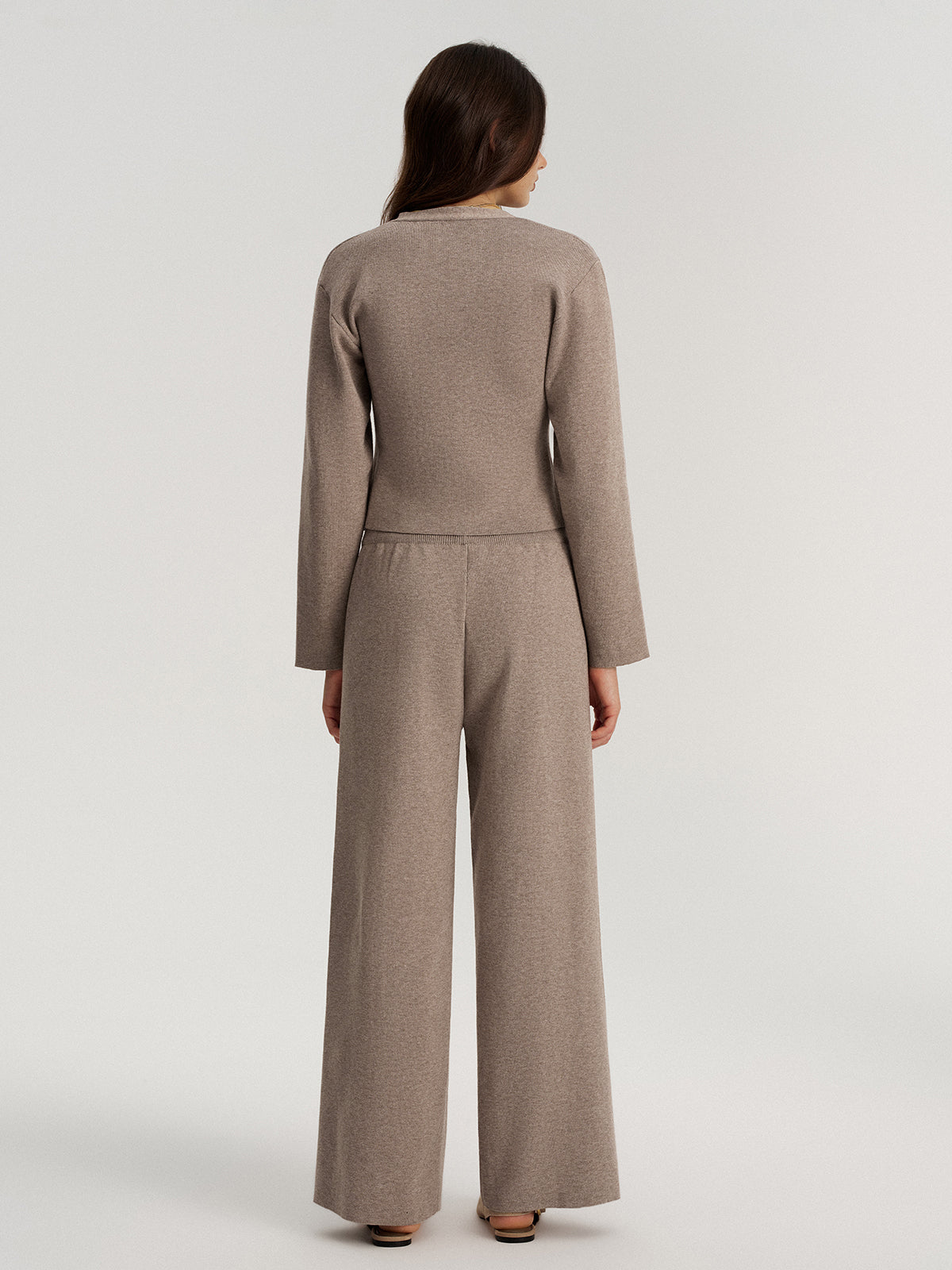 Mid-Waist Knit Wide-Leg Pants