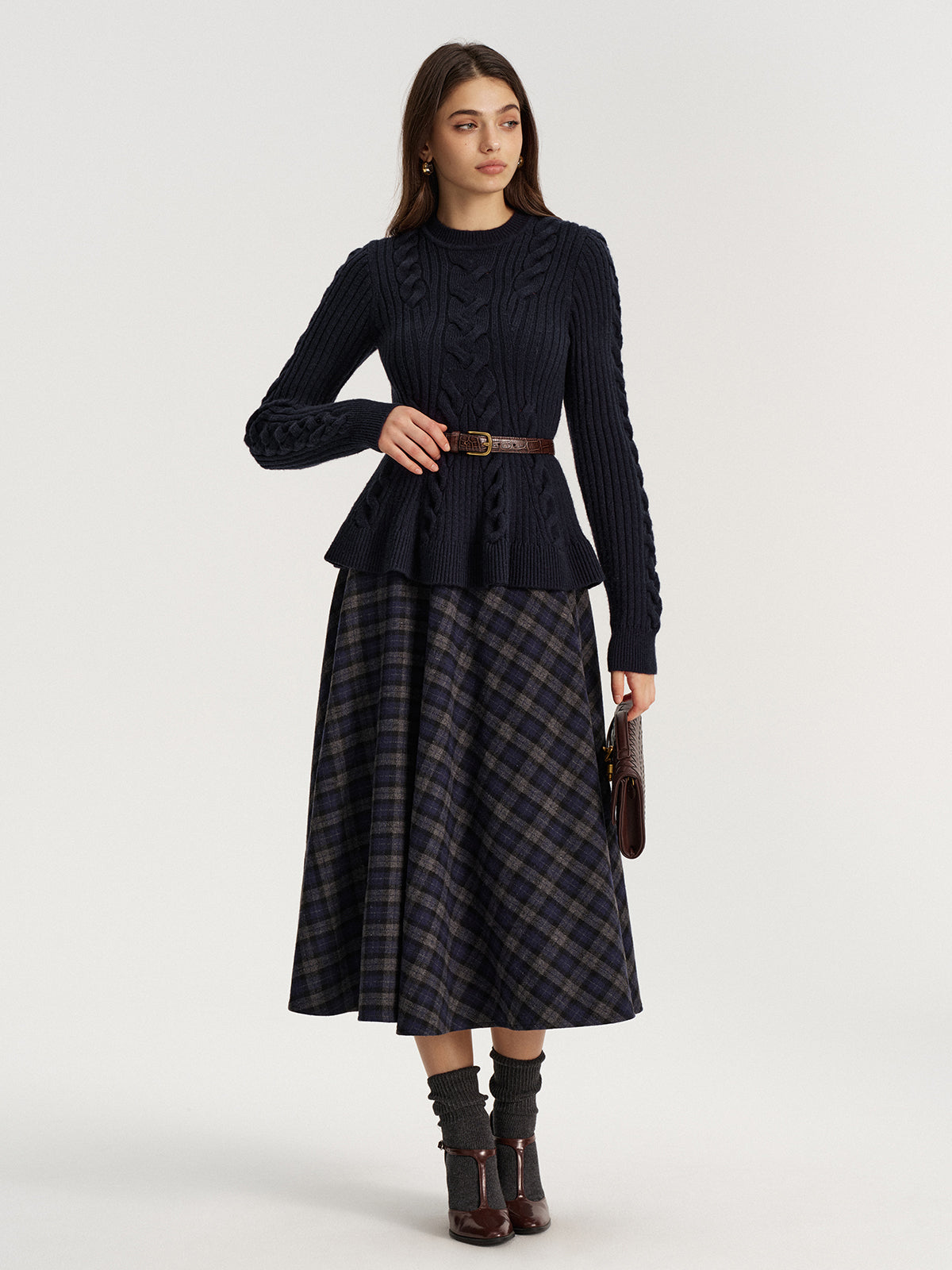 Cashmere-Blend Cable-Knit Sweater without Belt