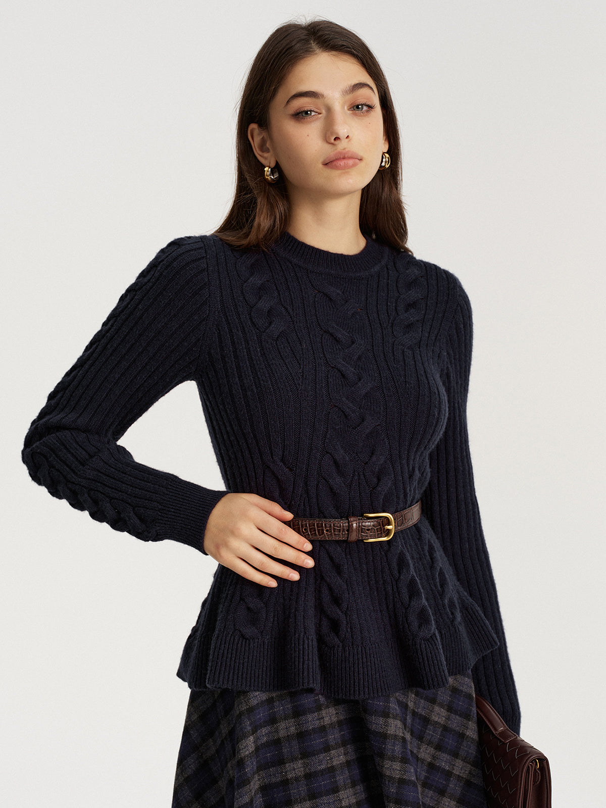 Cashmere-Blend Cable-Knit Sweater without Belt