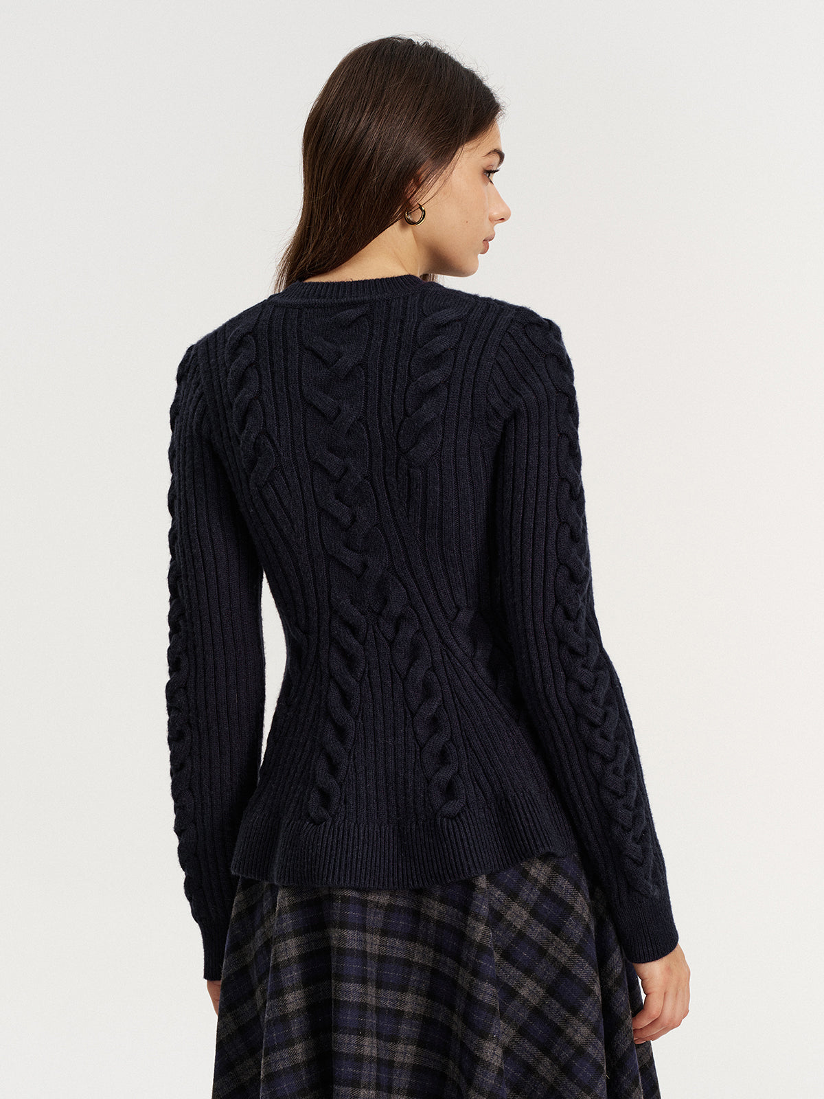 Cashmere-Blend Cable-Knit Sweater without Belt