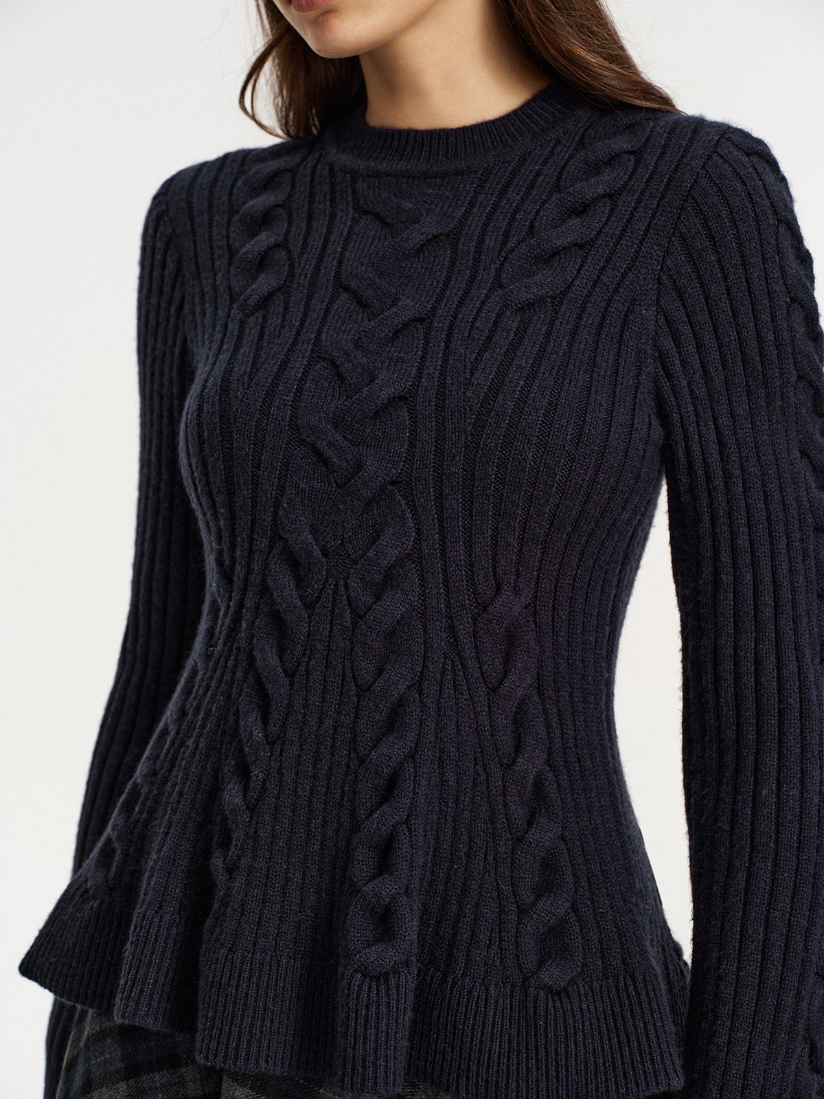 Cashmere-Blend Cable-Knit Sweater without Belt