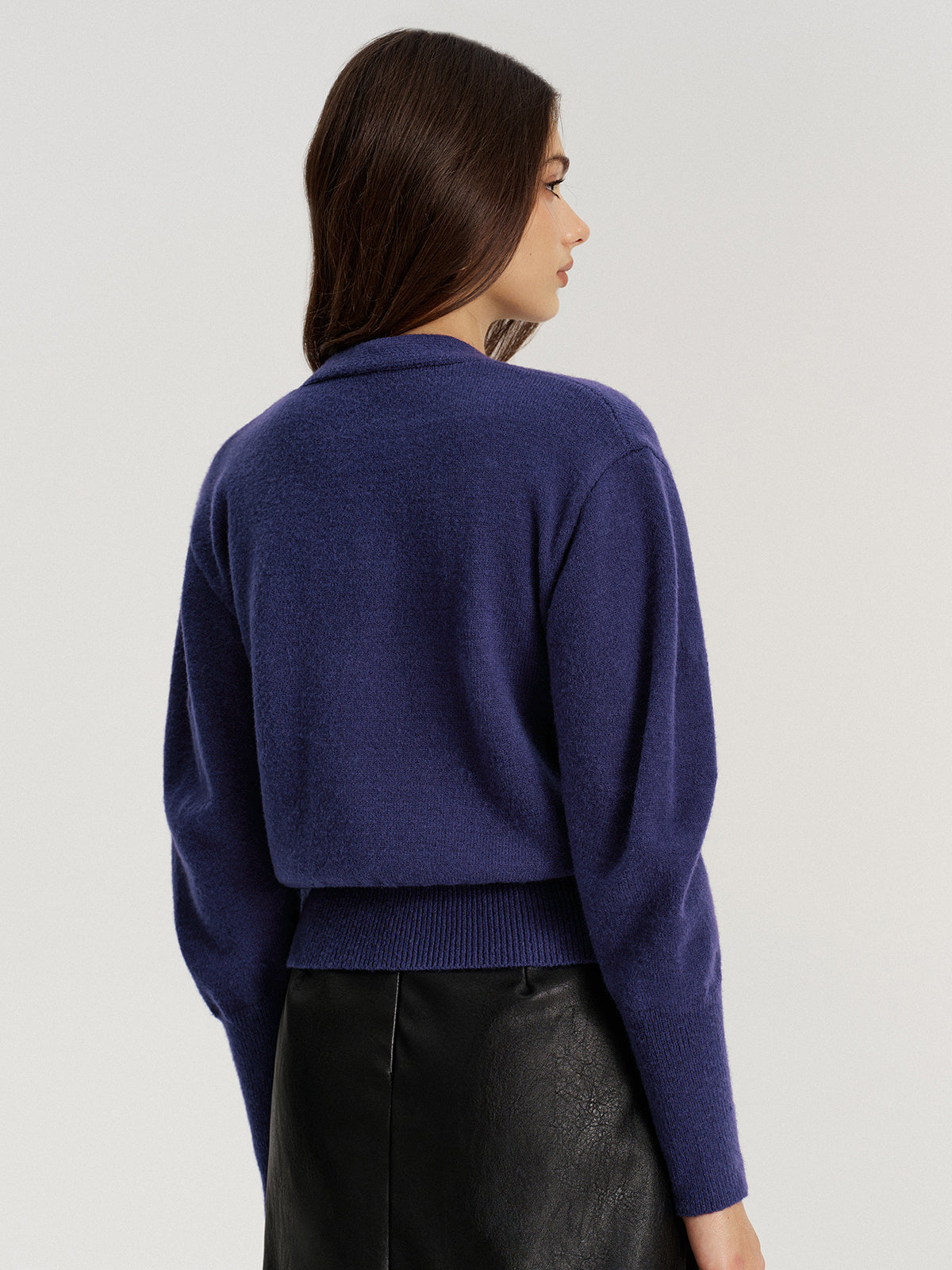Metal Button V-Neck Knit Cardigan