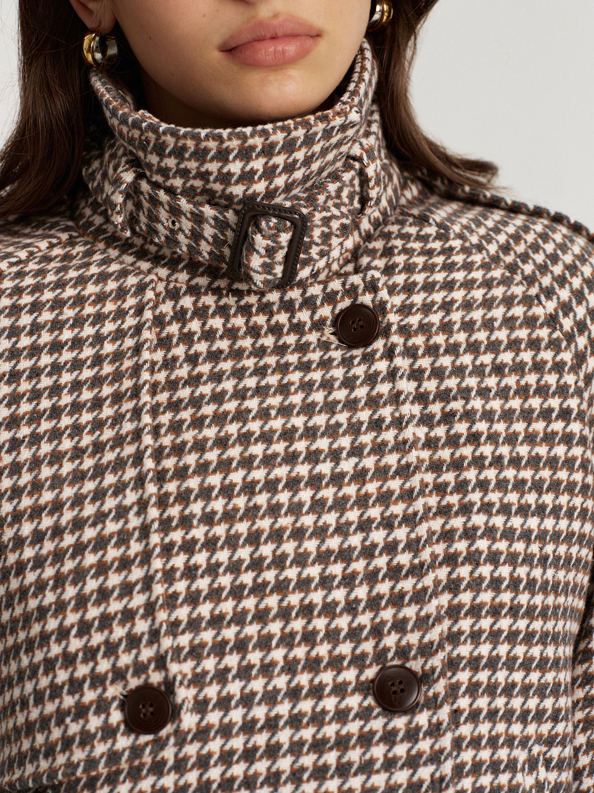 Hahnentritt-Tweedmantel mit doppelter Knopfleiste