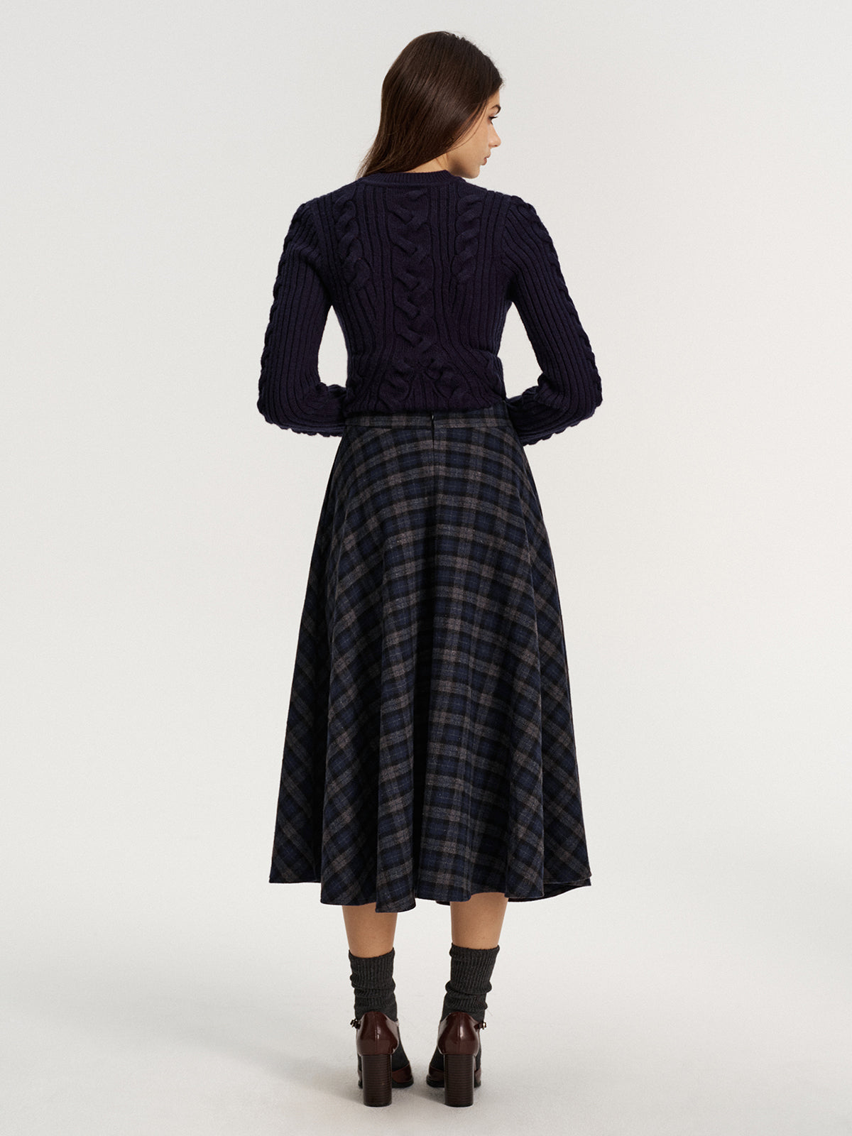 Jupe mi-longue en tweed écossais
