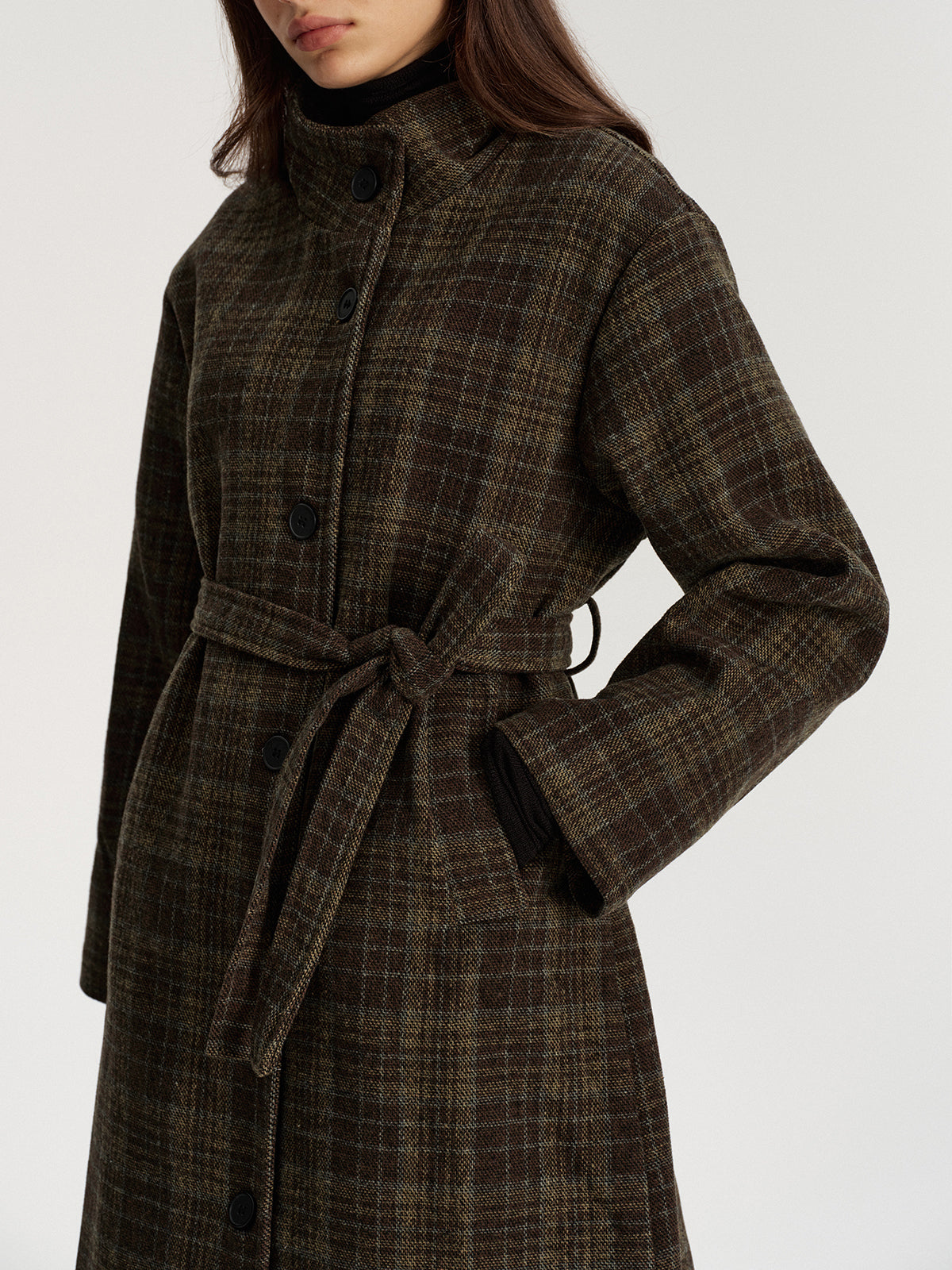 Belted Plaid Tweed Long Coat