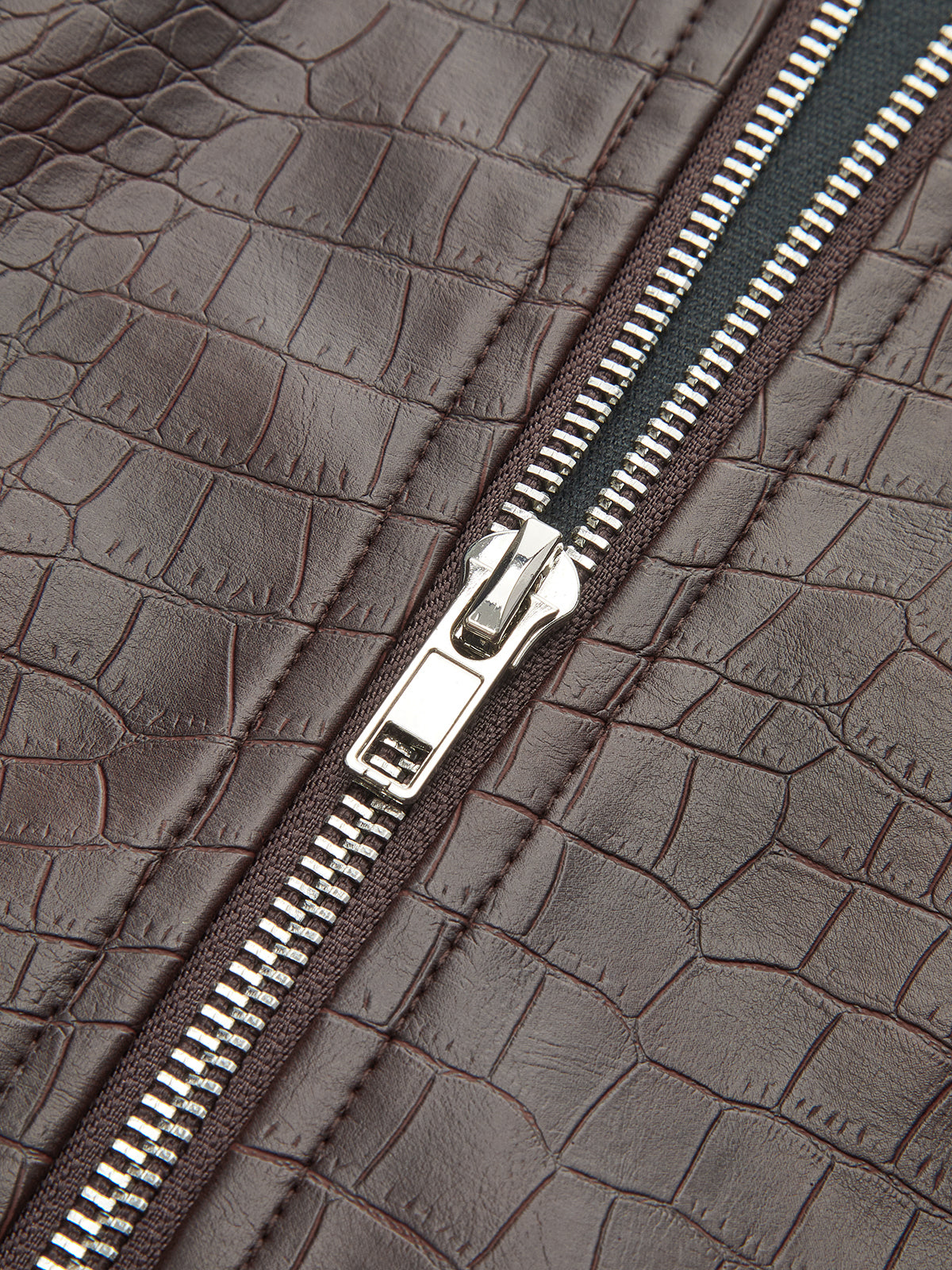 Crocodile Embossed Zipper Split Midi Skirt