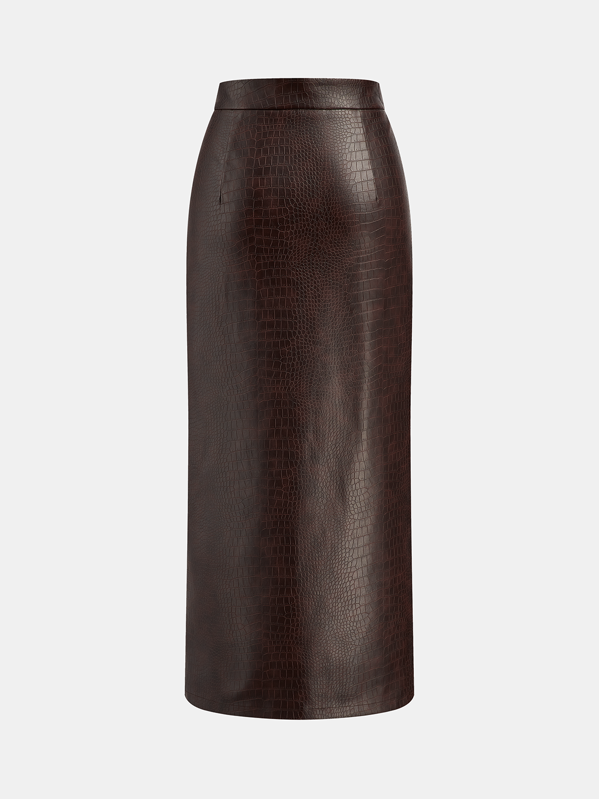 Crocodile Embossed Zipper Split Midi Skirt
