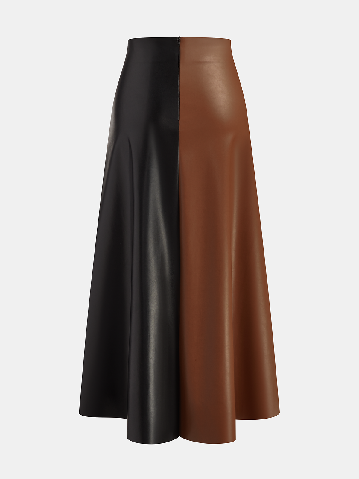 Asymmetrischer Color-Block-Midirock aus Kunstleder