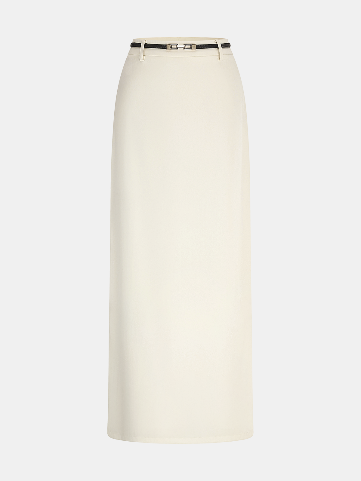 Belted Satin Straight Maxi Skirt
