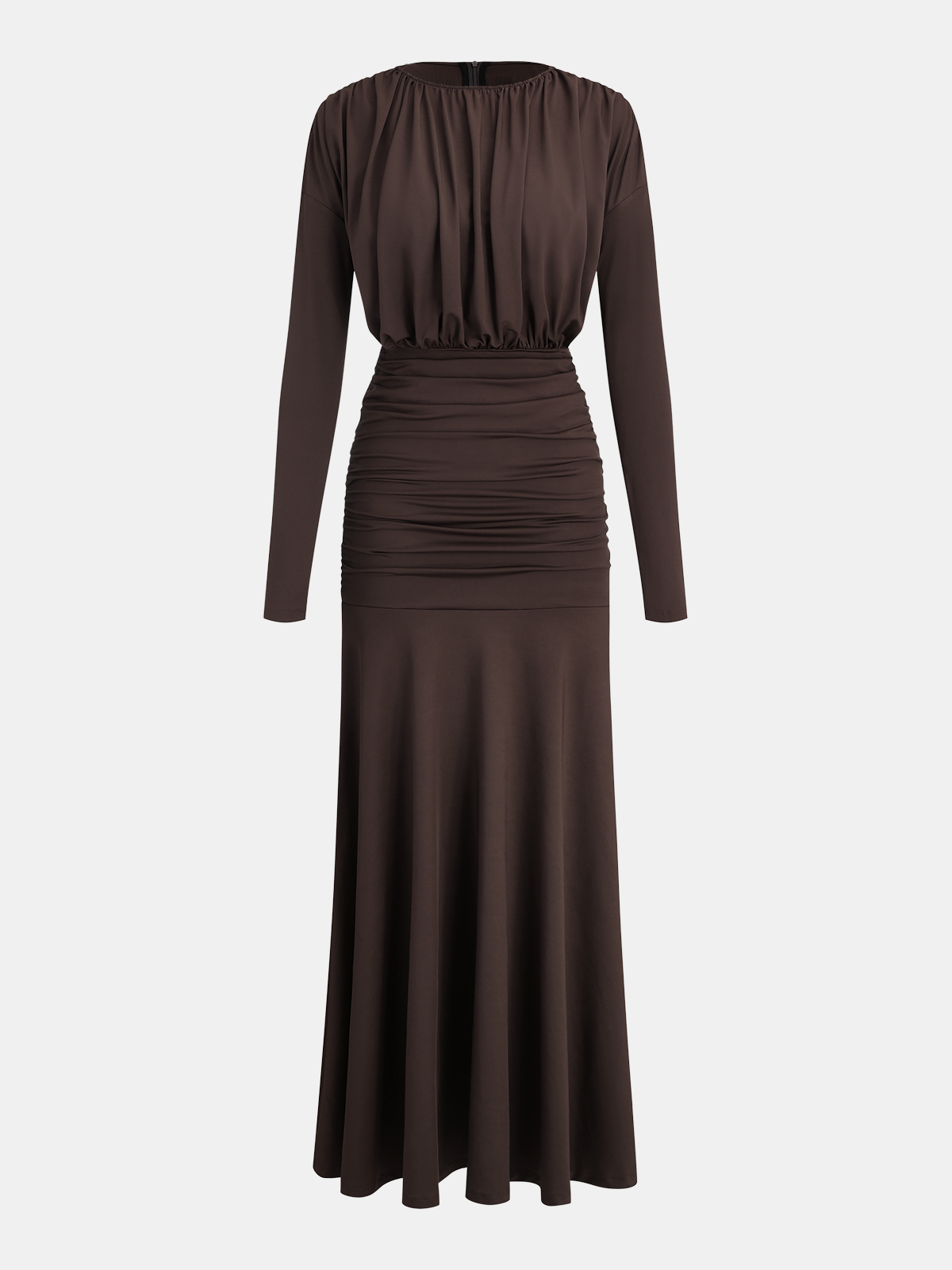 Robe longue sirène à manches longues avec taille froncée