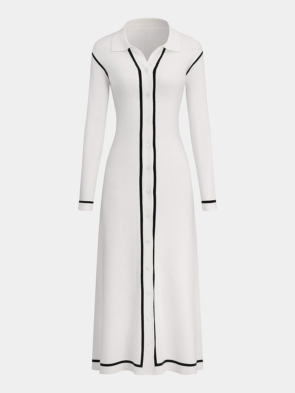 Contrast Trim Knit Shirt Dress