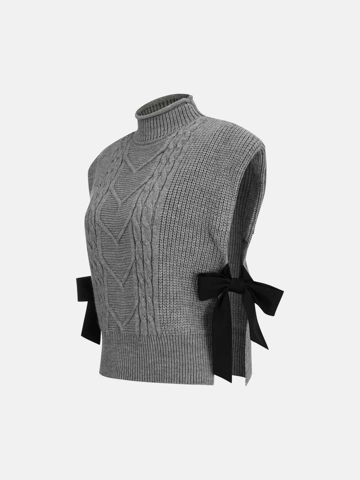 Wollmischung Rollkragen-Zopfstrickweste mit Schleifendetail