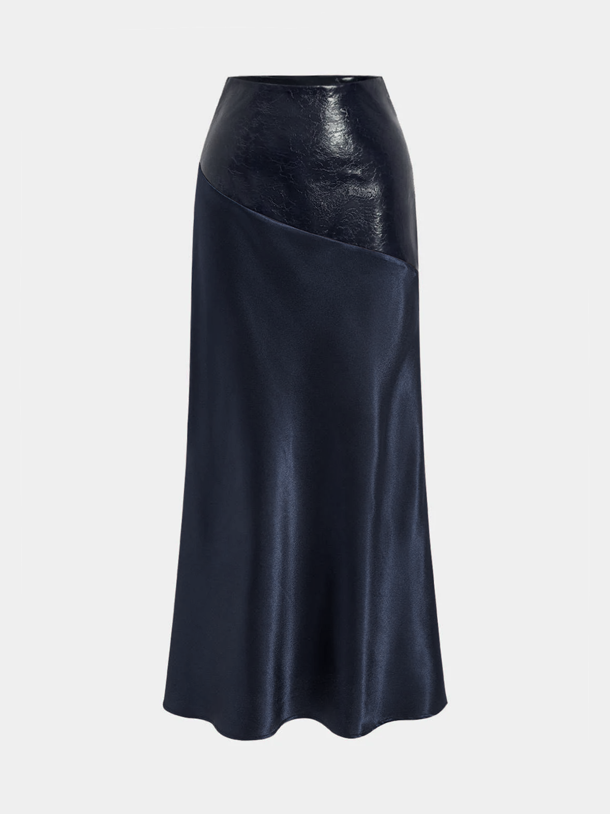 Maxirock aus Satin mit asymmetrischem Einsatz aus Kunstleder