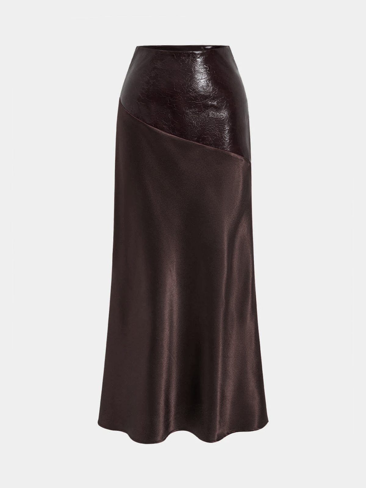 Maxirock aus Satin mit asymmetrischem Einsatz aus Kunstleder