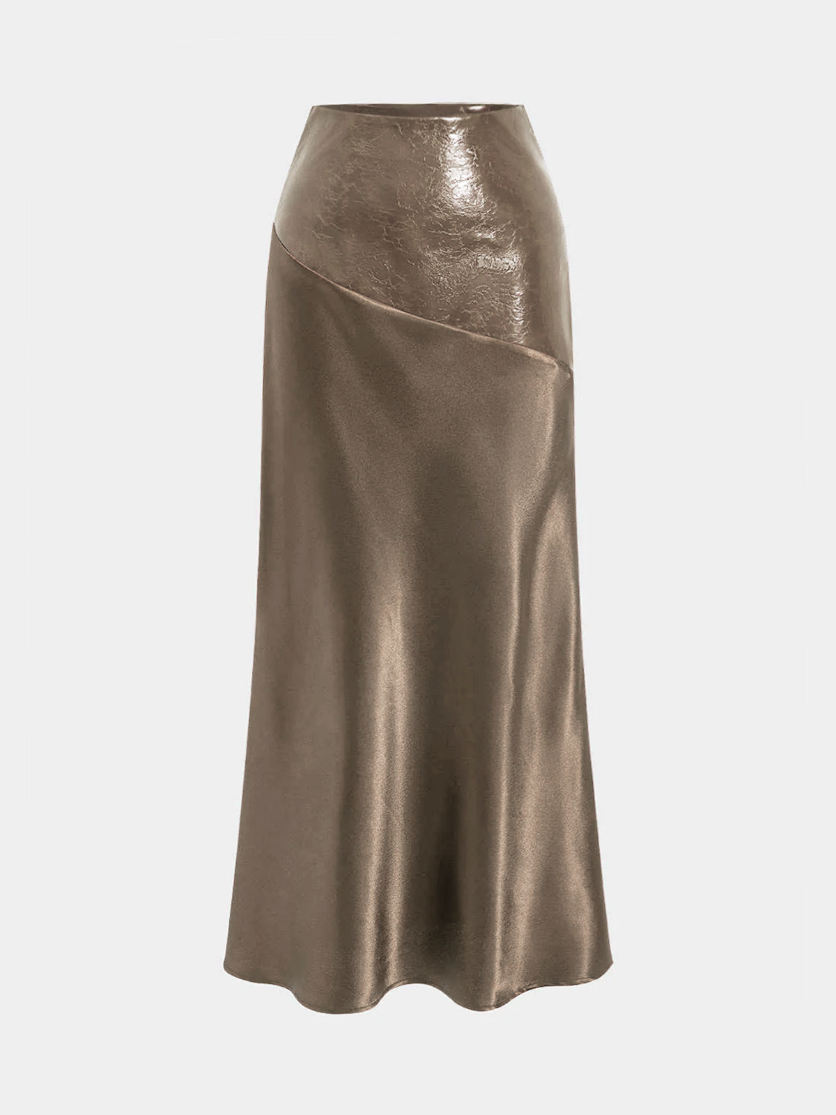 Maxirock aus Satin mit asymmetrischem Einsatz aus Kunstleder