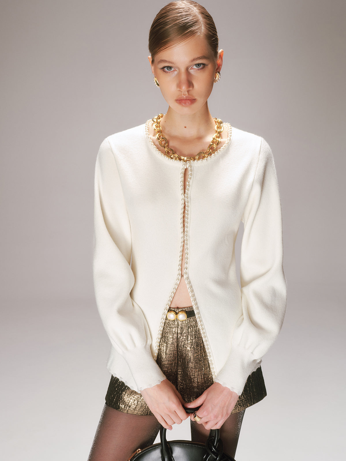 Pearl Trim Knit Cardigan