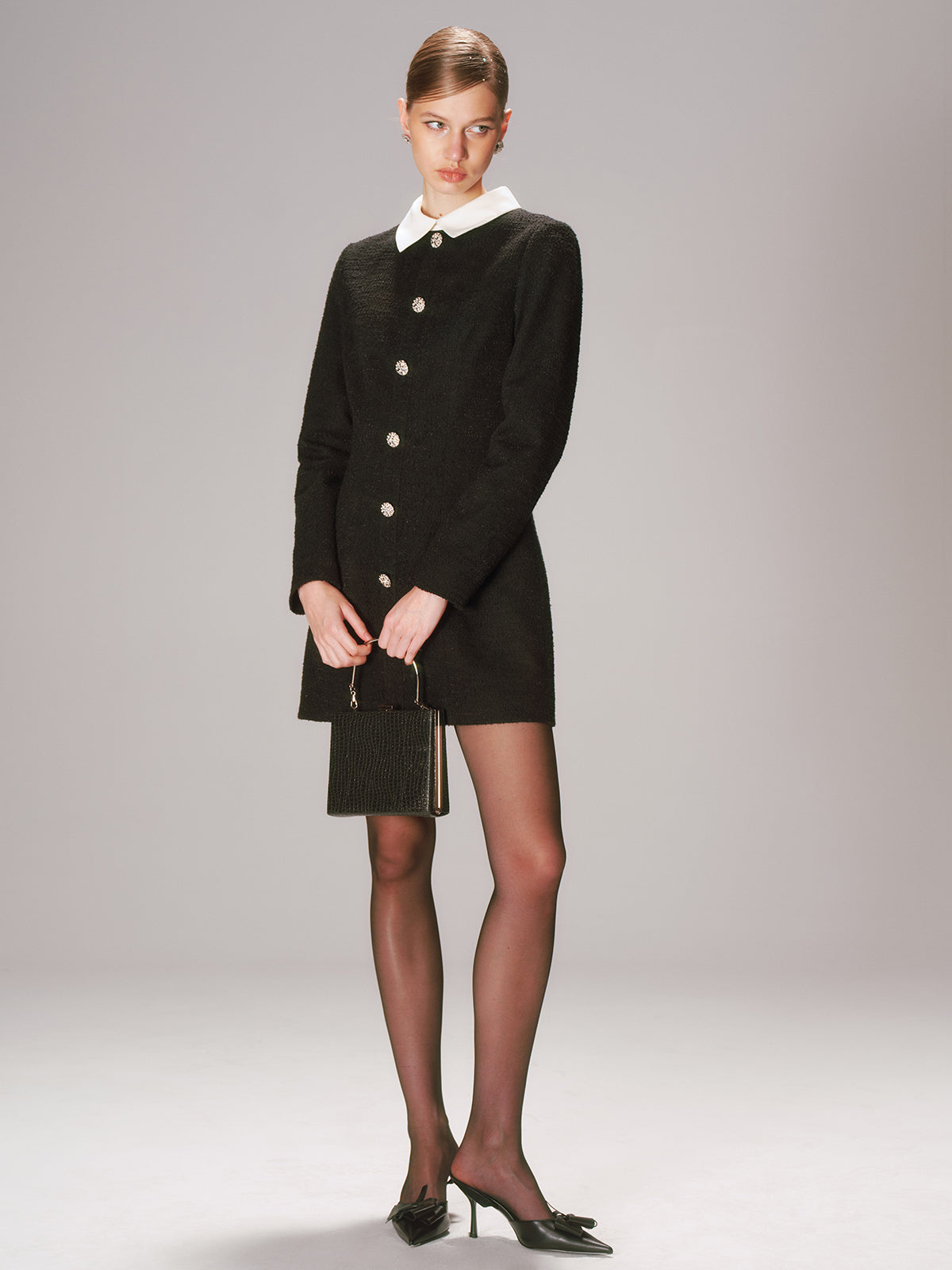 Contrast Collar Tweed Mini Dress