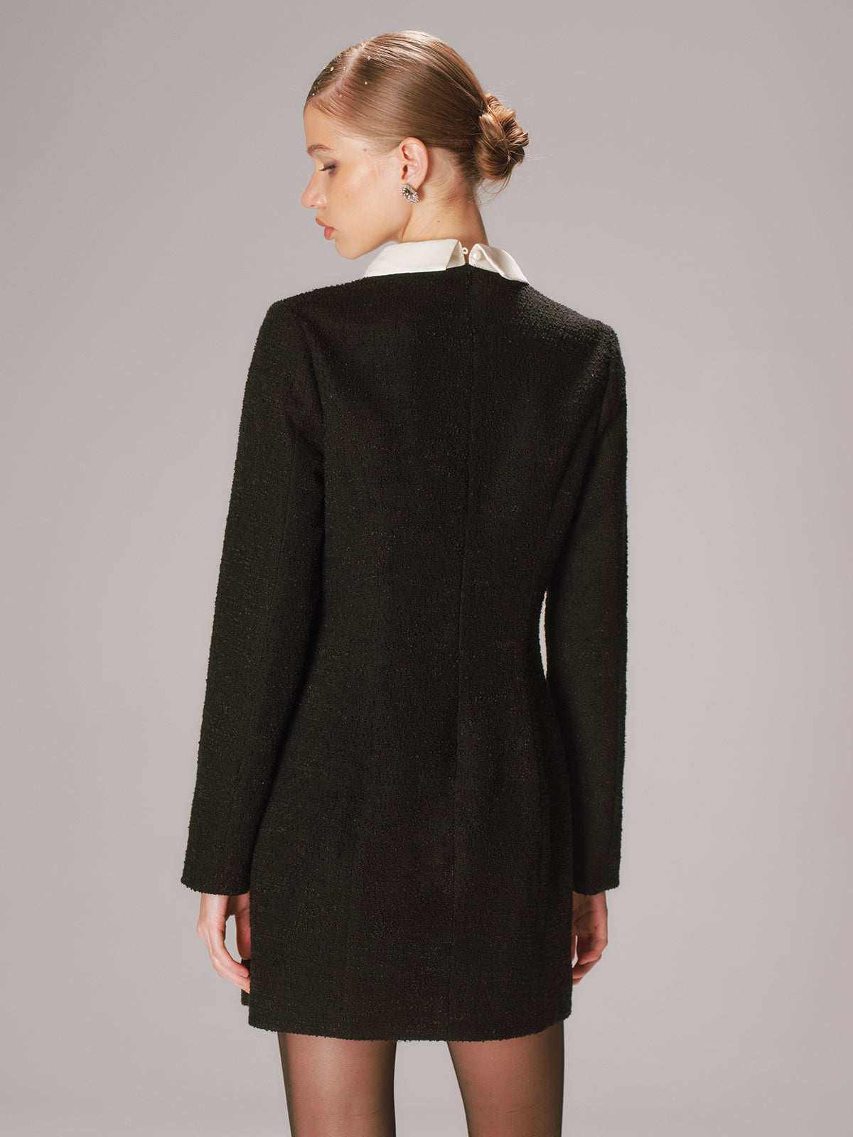 Contrast Collar Tweed Mini Dress