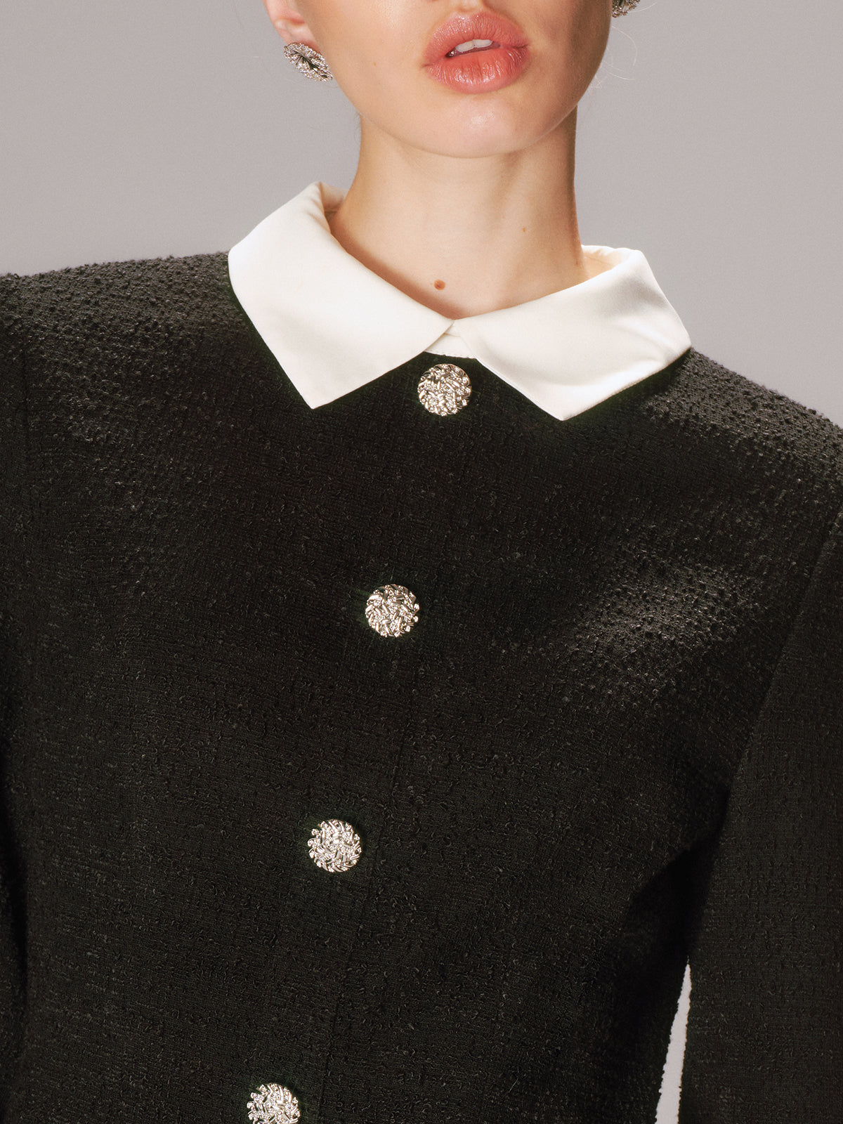Contrast Collar Tweed Mini Dress