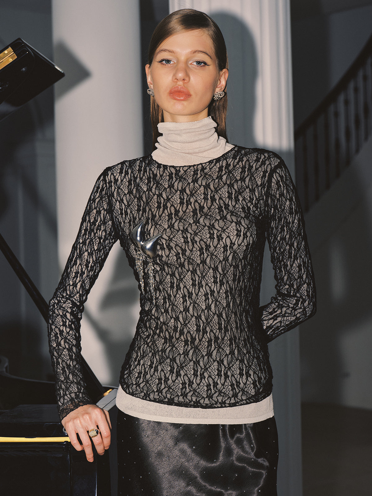 Sheer Mesh Lace Blouse