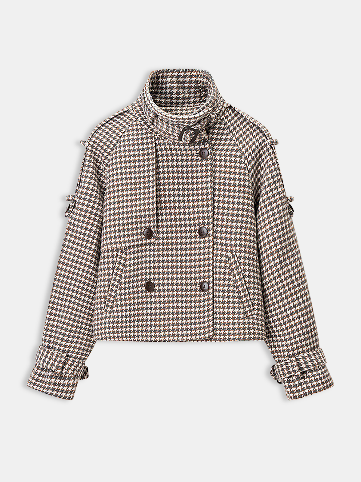 Houndstooth Double-Breasted Tweed Coat