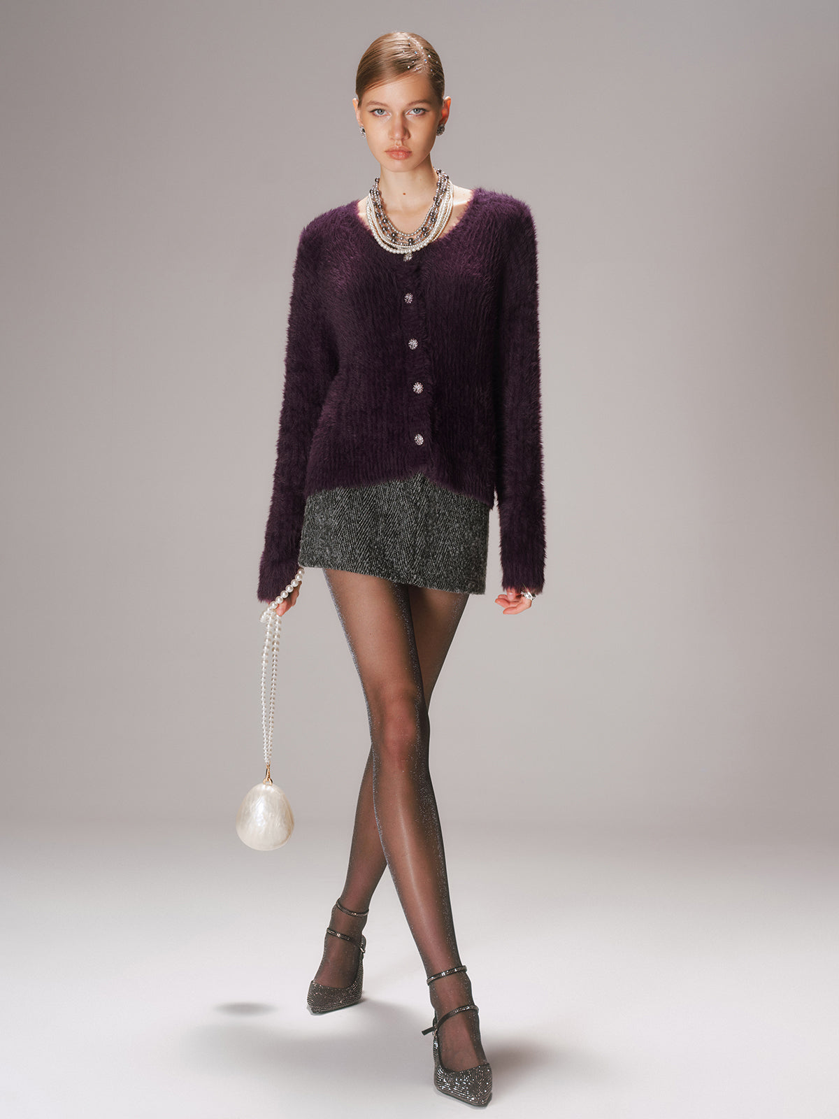 Button-Front Fuzzy Knit Cardigan