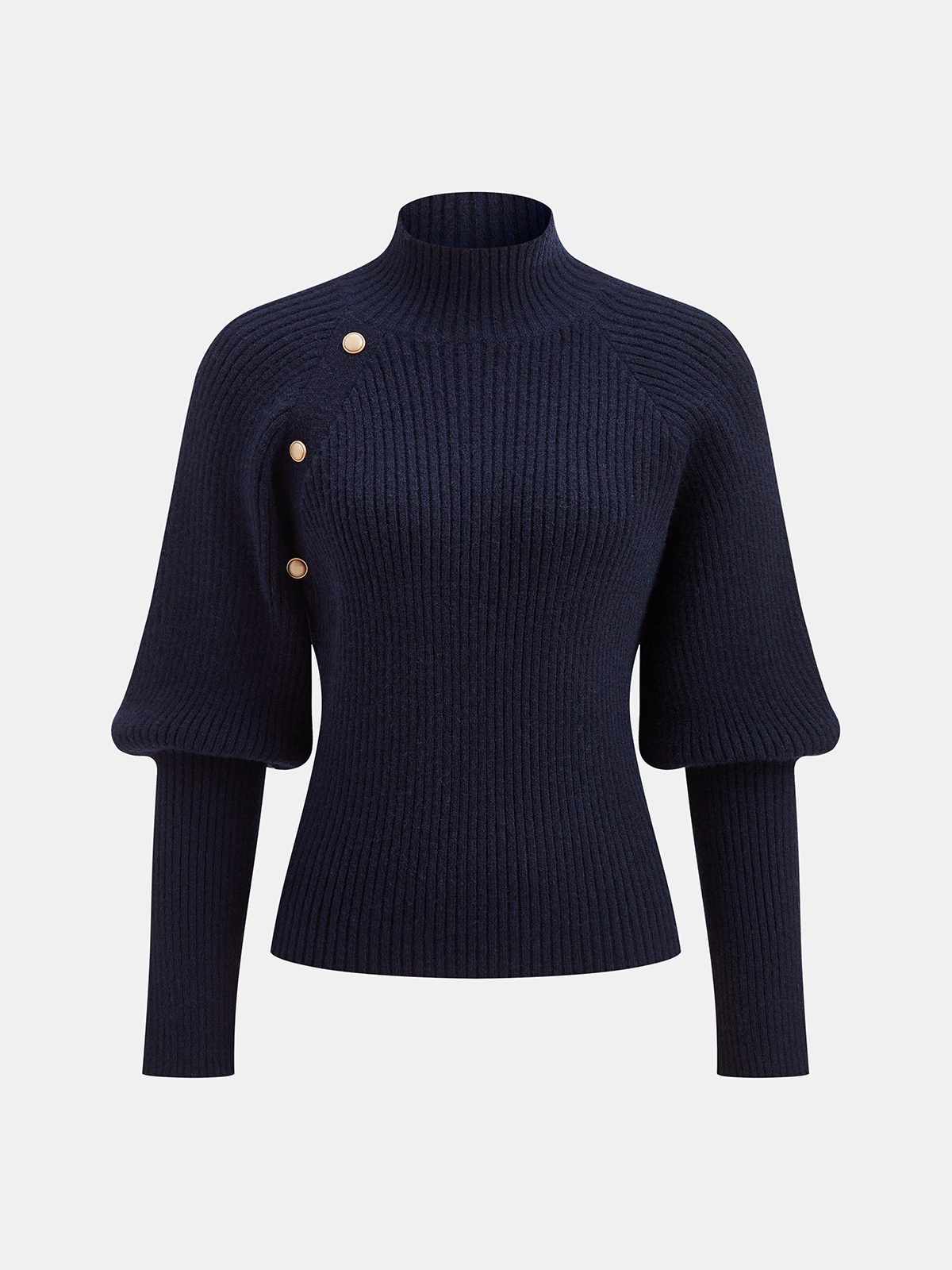 Metal Detail Mock Neck Puff Sleeve Sweater
