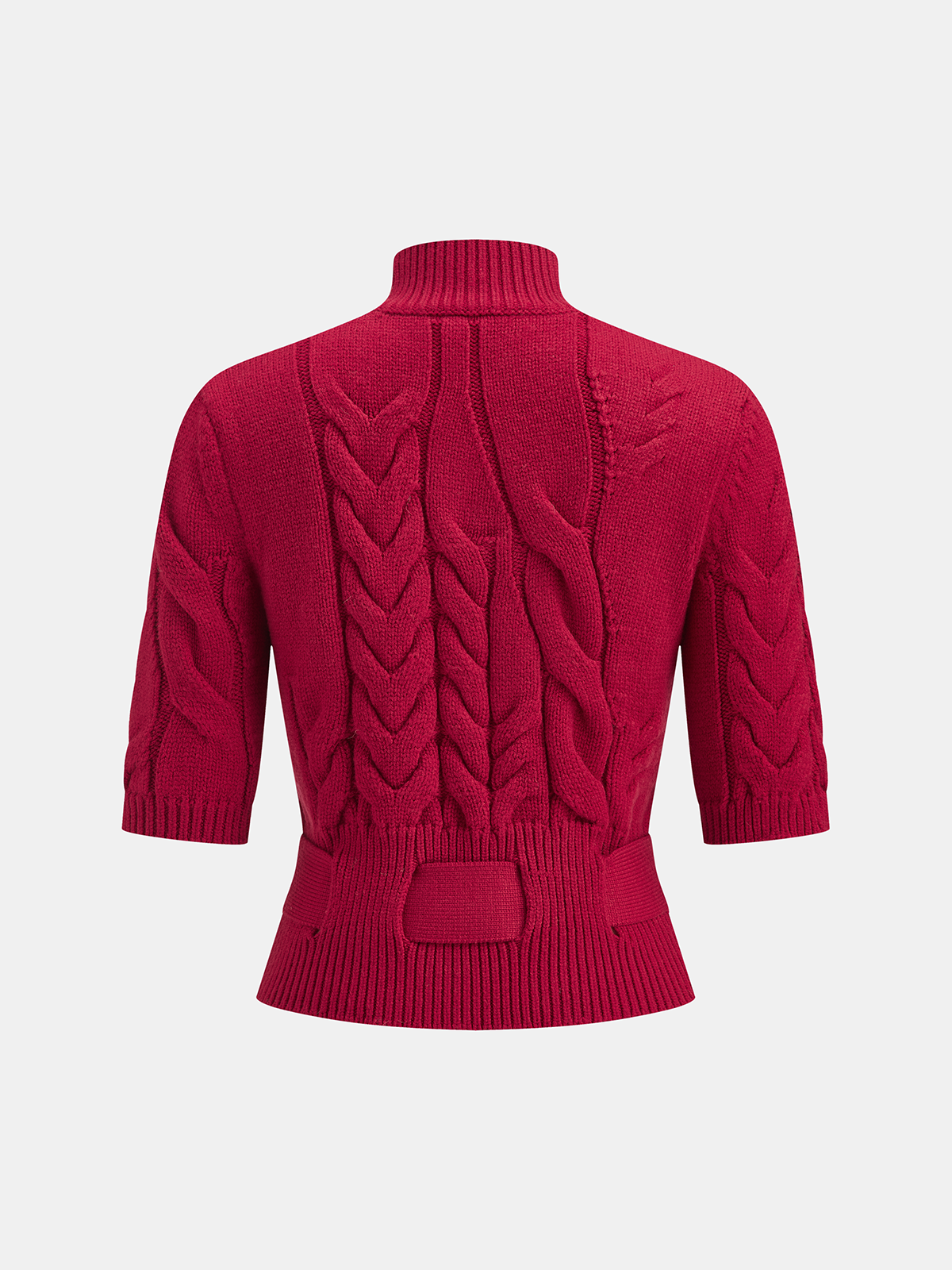 Turtleneck Cable Knit Short Sleeve Belted Sweater