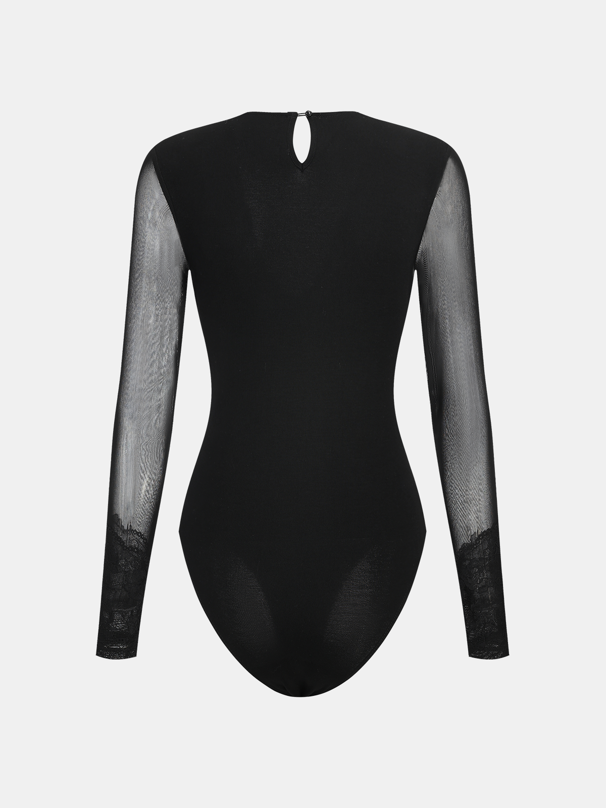 Semi-Sheer Mesh Lace Panel Long-Sleeve Bodysuit