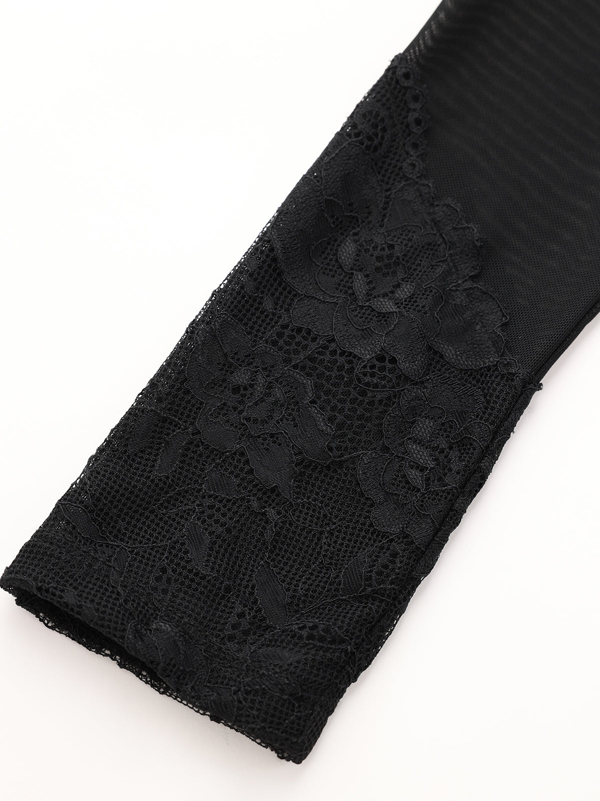 Semi-Sheer Mesh Lace Panel Long-Sleeve Bodysuit