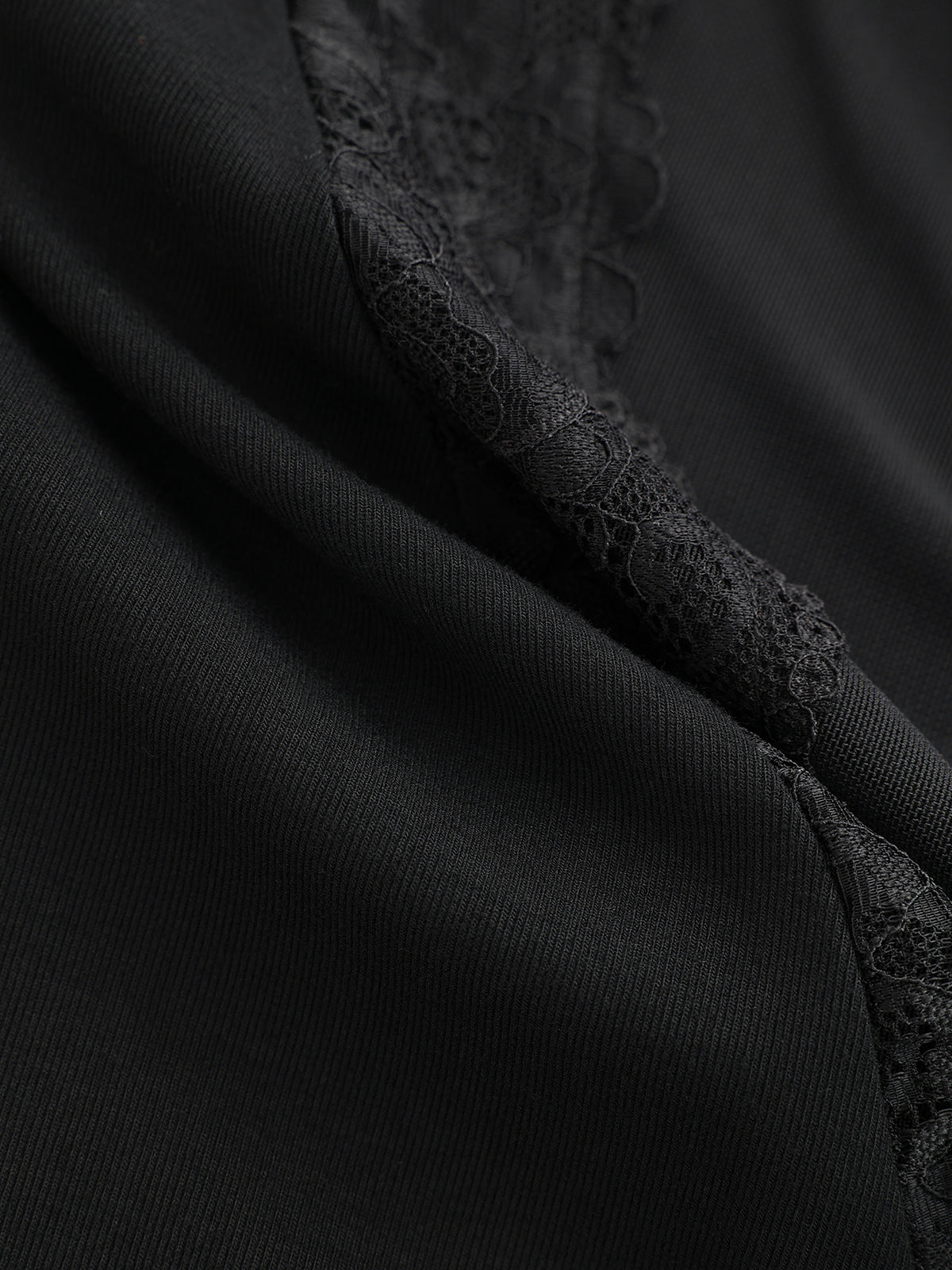 Semi-Sheer Mesh Lace Panel Long-Sleeve Bodysuit