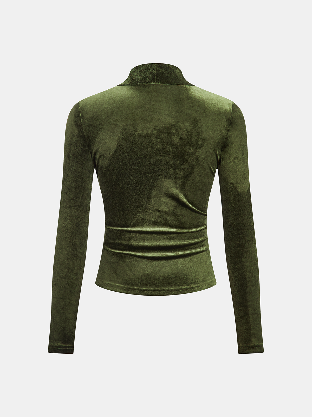 Velvet High Neck Cut-Out Ruched Blouse